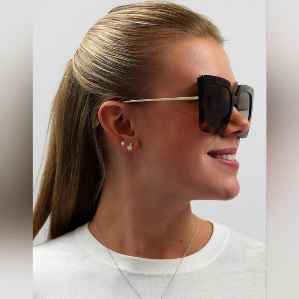 Gucci Women's Sunglasses Havana Gold Oversized Butterrfly G