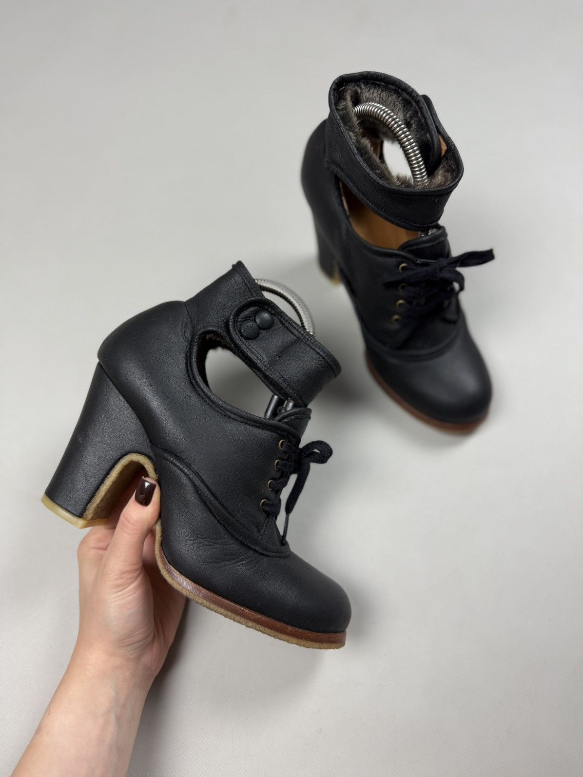 Other Chie Mihara Ladies Leather Heels Boots Fur Lined Size 38.5 Size US 8.5 / IT 38.5 - 6 Thumbnail