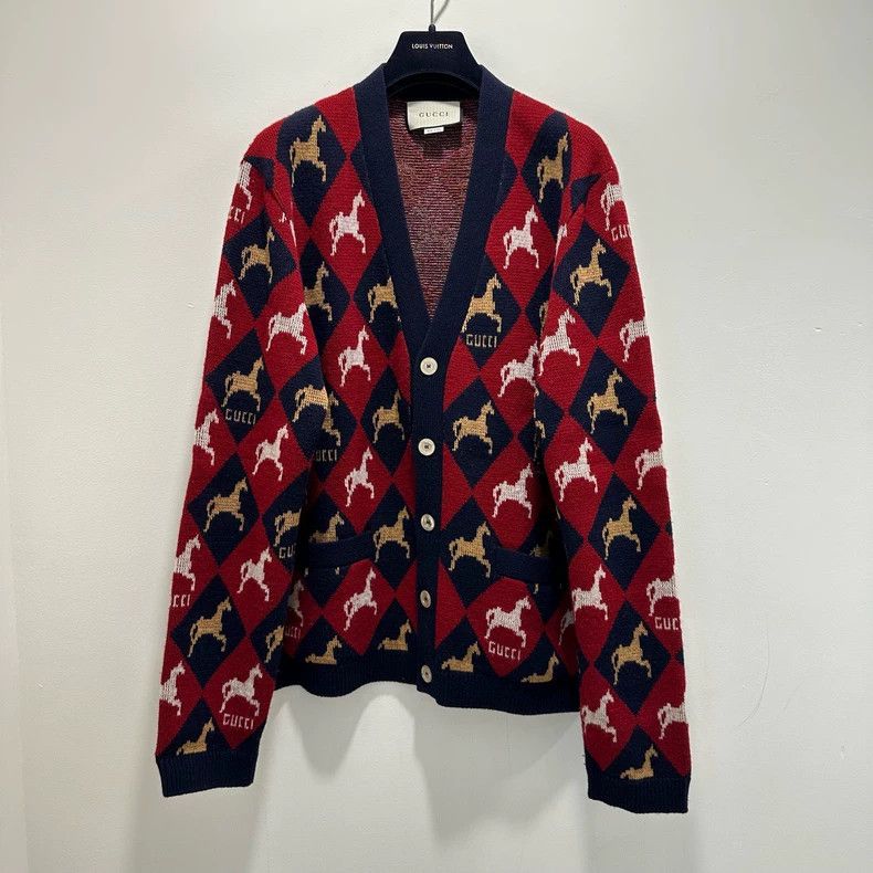 Gucci Gucci Red and blue printed knitted cardigan jacket 2501-Nex Size US XL / EU 56 / 4 - 1 Thumbnail