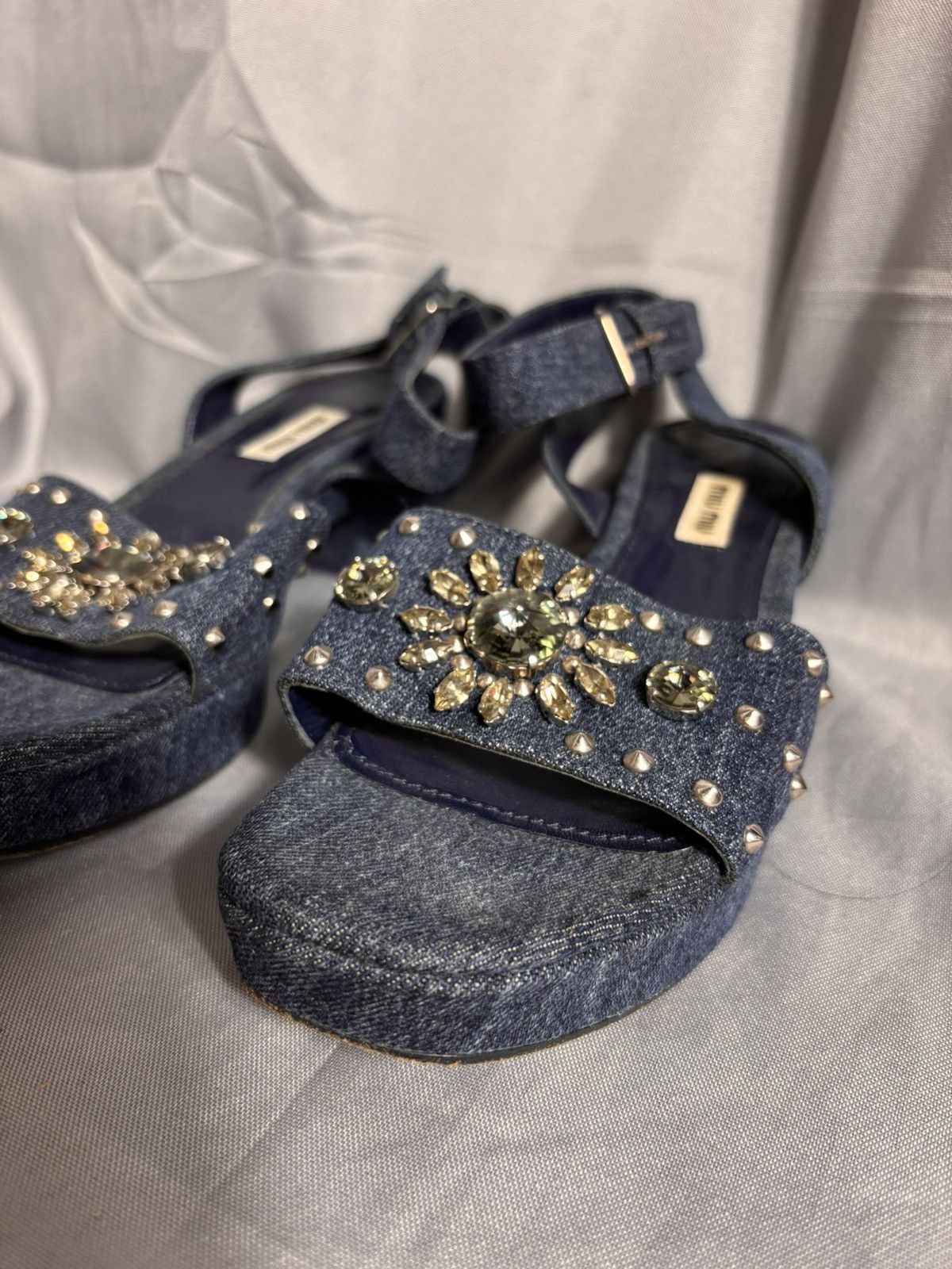 Miu Miu Miu Miu Denim Sandals Size US 7.5 / IT 37.5 - 3 Thumbnail