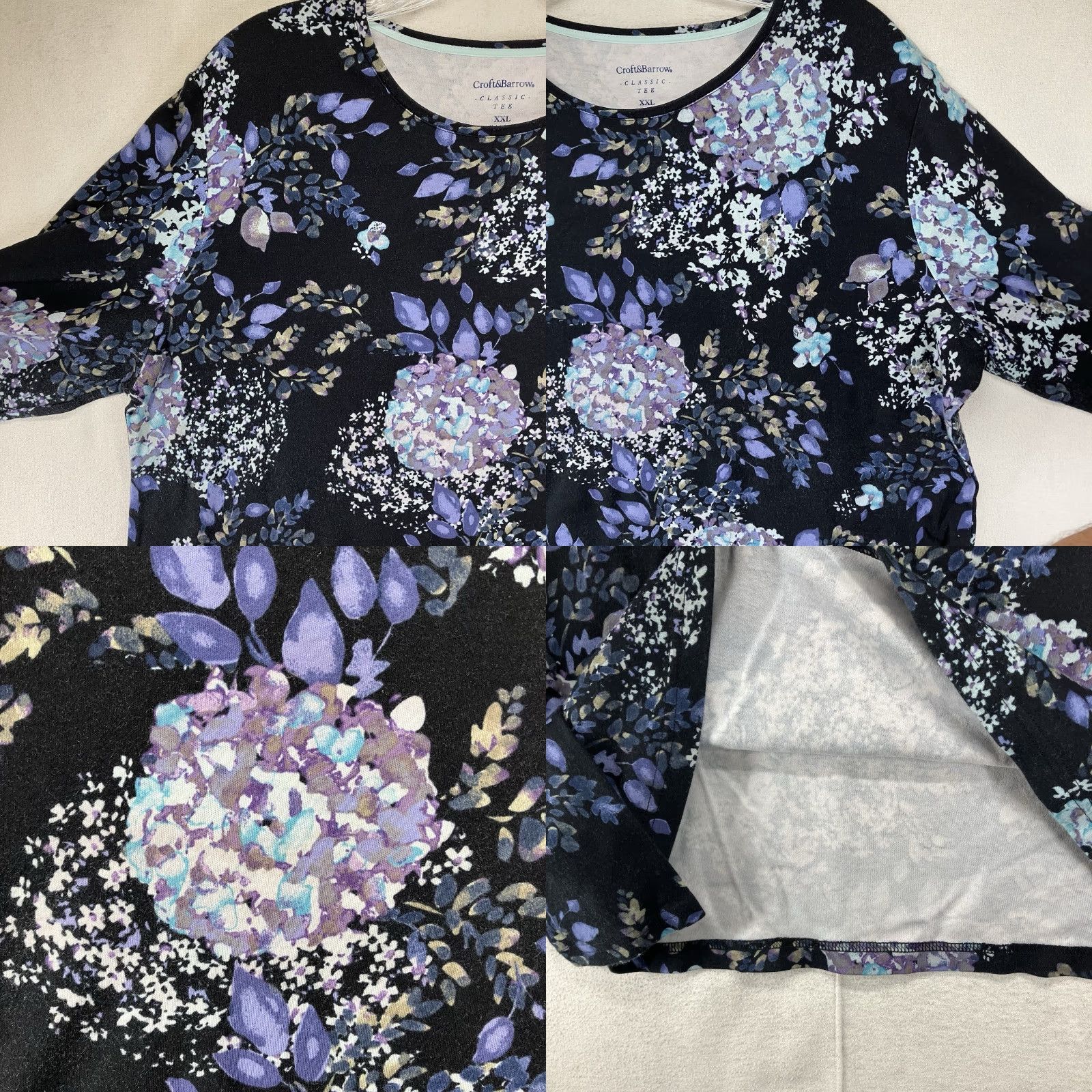 Croft & Barrow Croft & Barrow Women's 2XL Black Floral Long Sleeve Tee Dark Romantic Hydrangea Goth Size XXL / US 16-18 / IT 52-54 - 8 Thumbnail