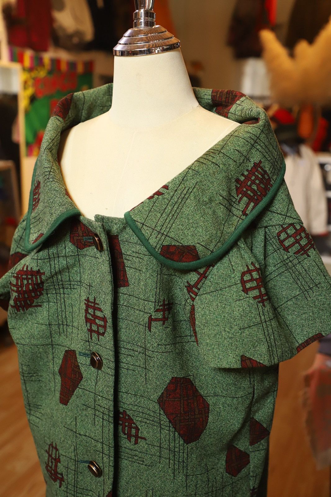 Japanese Brand × Vintage 90s Green Shirt Mini Dress Special Collar Button Up Vintage Size L / US 10 / IT 46 - 2 Thumbnail
