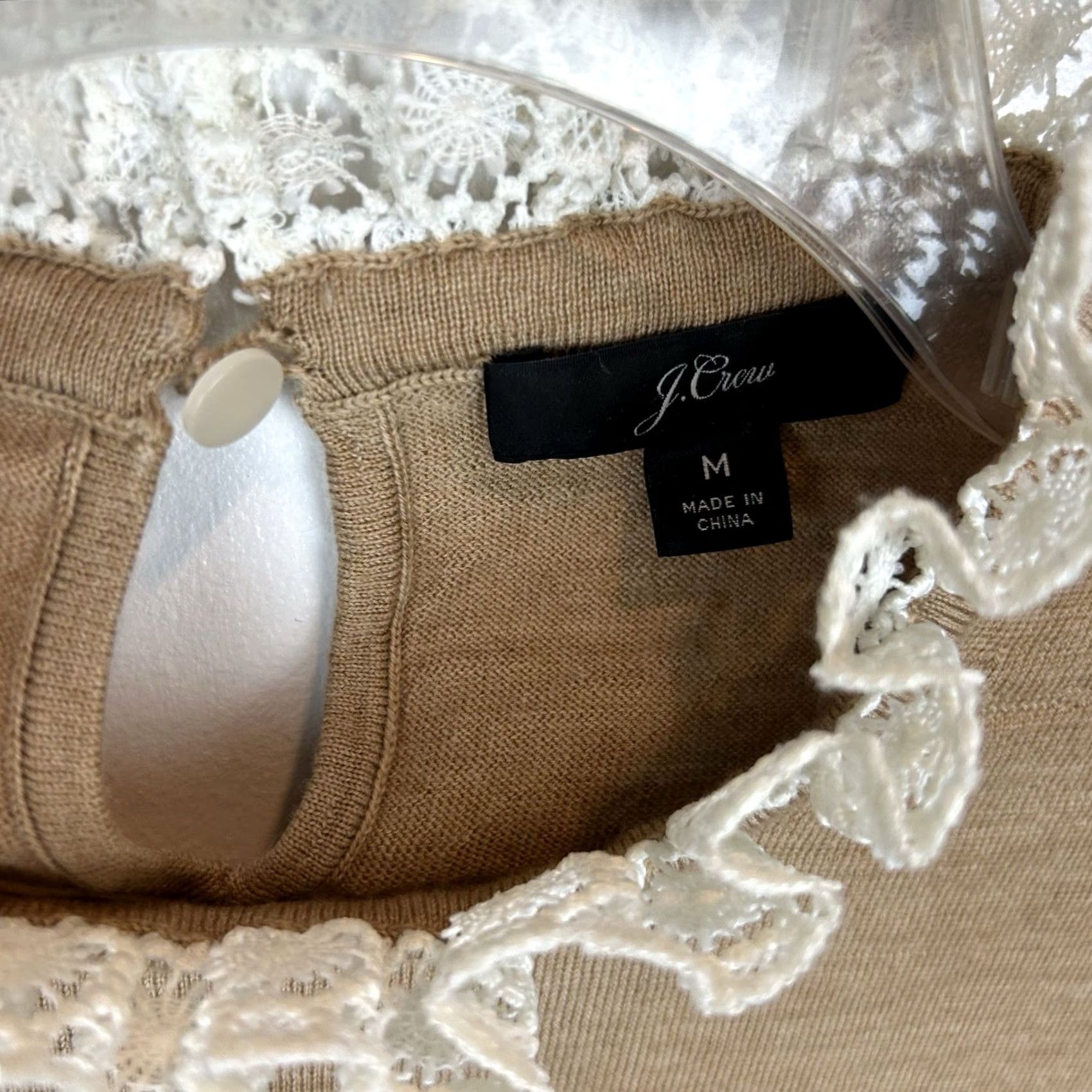 J.Crew J.CREW Sweater Women Small M Lace Ruffle Crew Neck Beige Merino Wool Pullover, Regular Fit, Long Sleeve Size S / US 4 / IT 40 - 3 Thumbnail