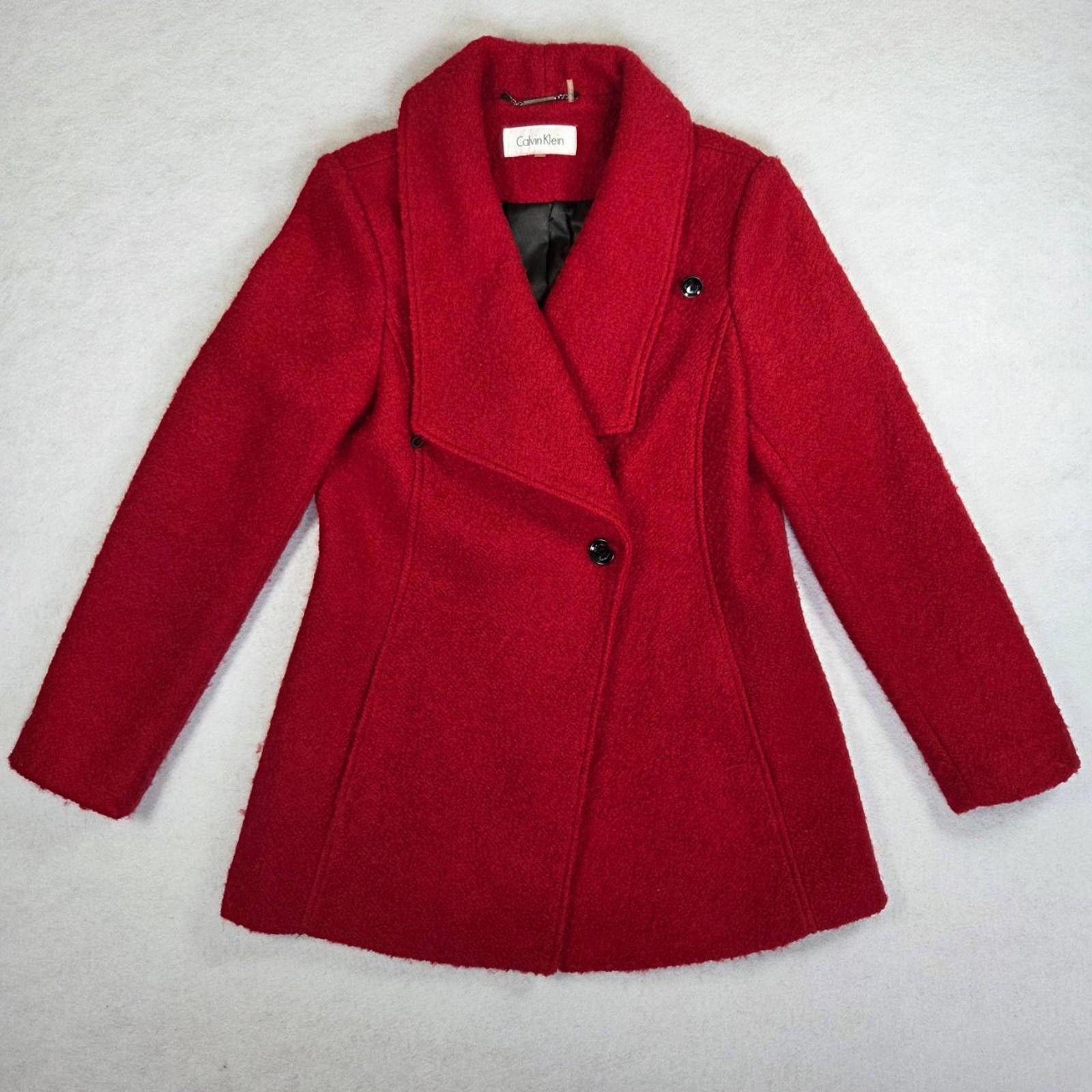 Calvin Klein Calvin Klein Womens Size 10 Red Asymmetric Button Coat Wool Size L / US 10 / IT 46 - 12 Thumbnail