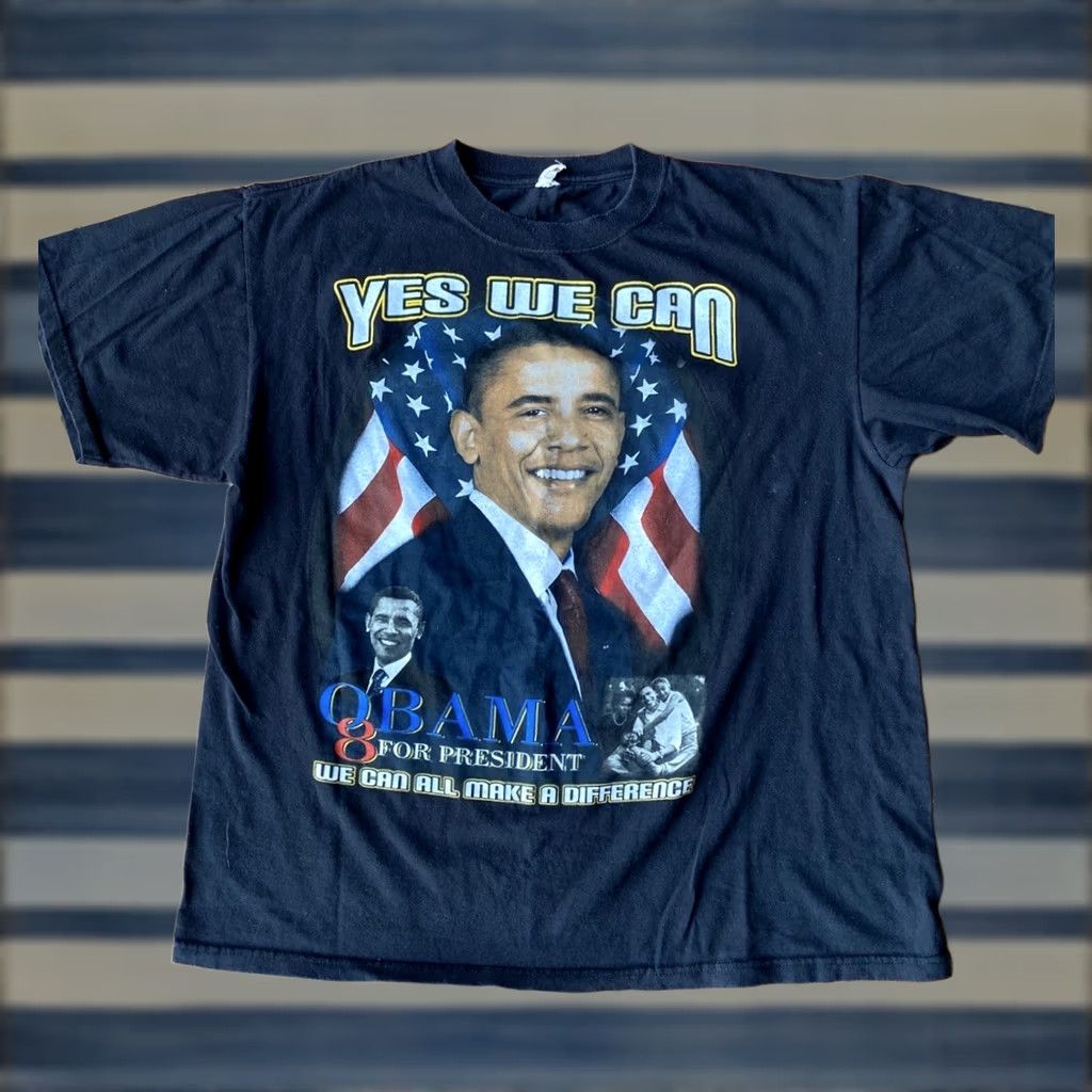 Anvil VINTAGE Barack Obama Yes We Can Campaign T Shirt XL Men Black Nike Anvil Graphic Print Short Sleeve Crew Neck USA 2008 90s Size US XL / EU 56 / 4 - 1 Thumbnail