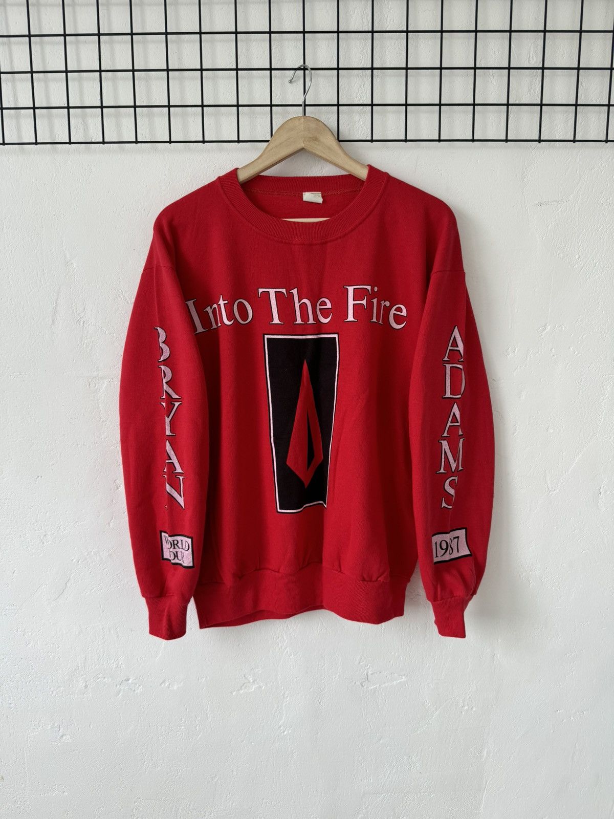 image of Vintage Bryan Adams Into The Fire 1987 Crewneck in Red, Men's (Size Large)