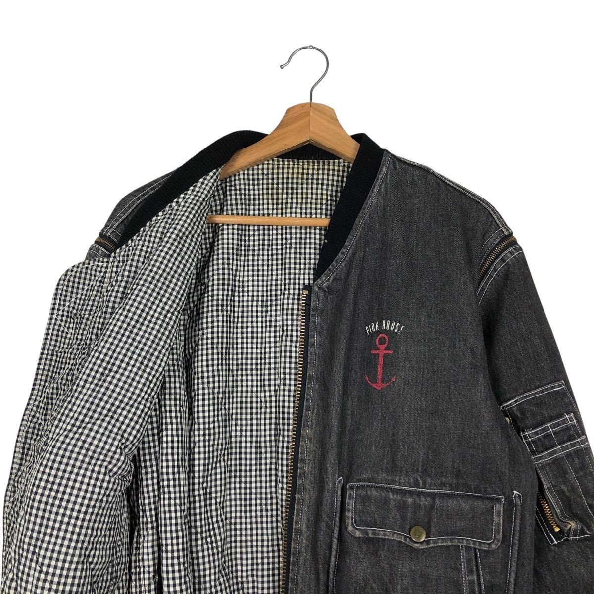 Japanese Brand 🔥VINTAGE DENIM BOMBER JACKET PINK HOUSE ISSEY MIYAKE Size US M / EU 48-50 / 2 - 14 Thumbnail