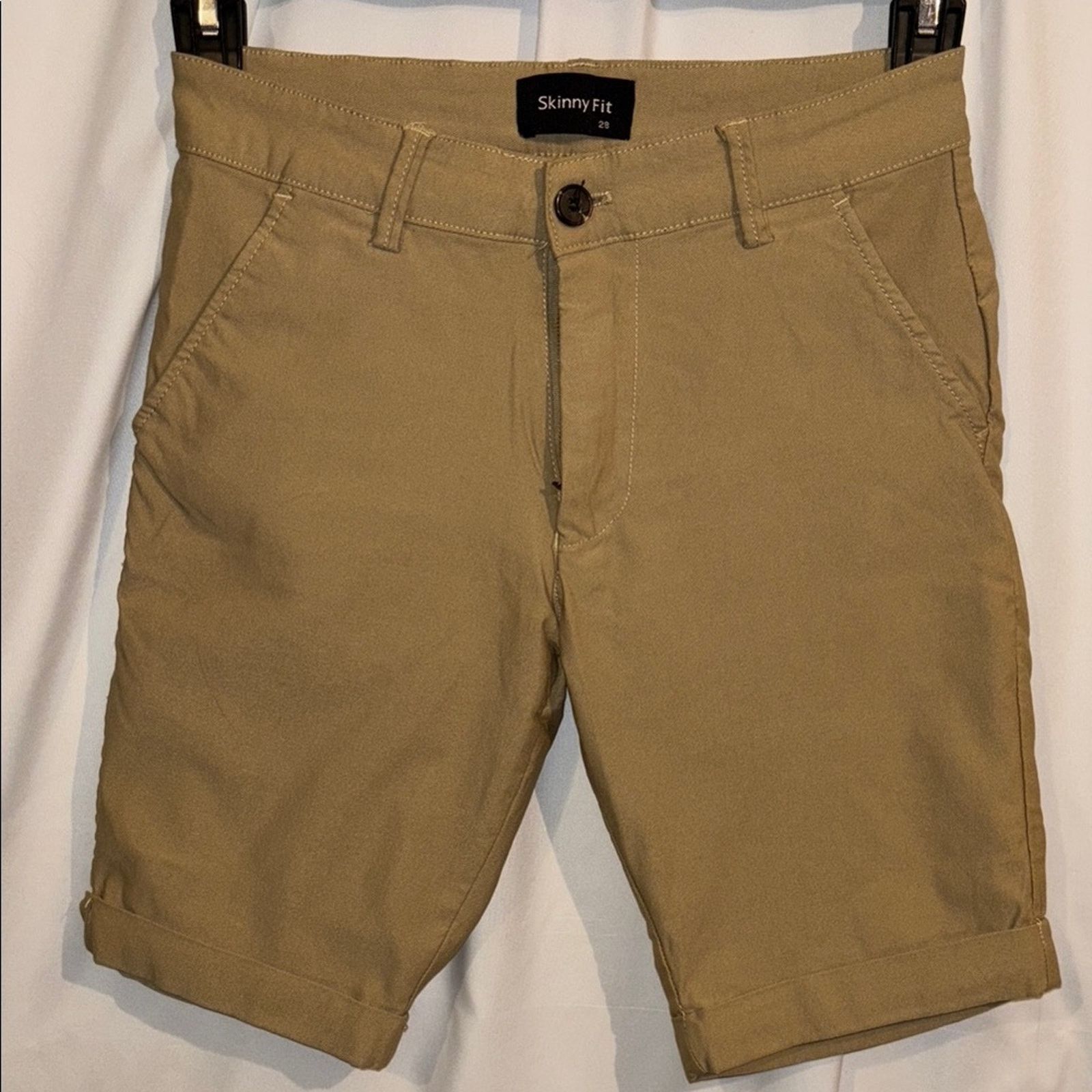 The Unbranded Brand Men's Skinny Fit Tan Shorts - Size 28 Size US 28 / EU 44 - 1 Thumbnail
