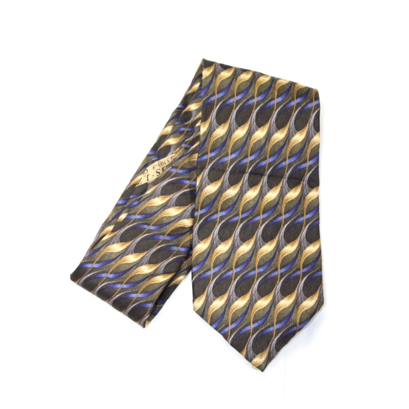 Vintage JZ Richards Silk Necktie Men’s Black Gold Blue Flames tie Extra Long Preppy USA Size ONE SIZE - 6 Thumbnail