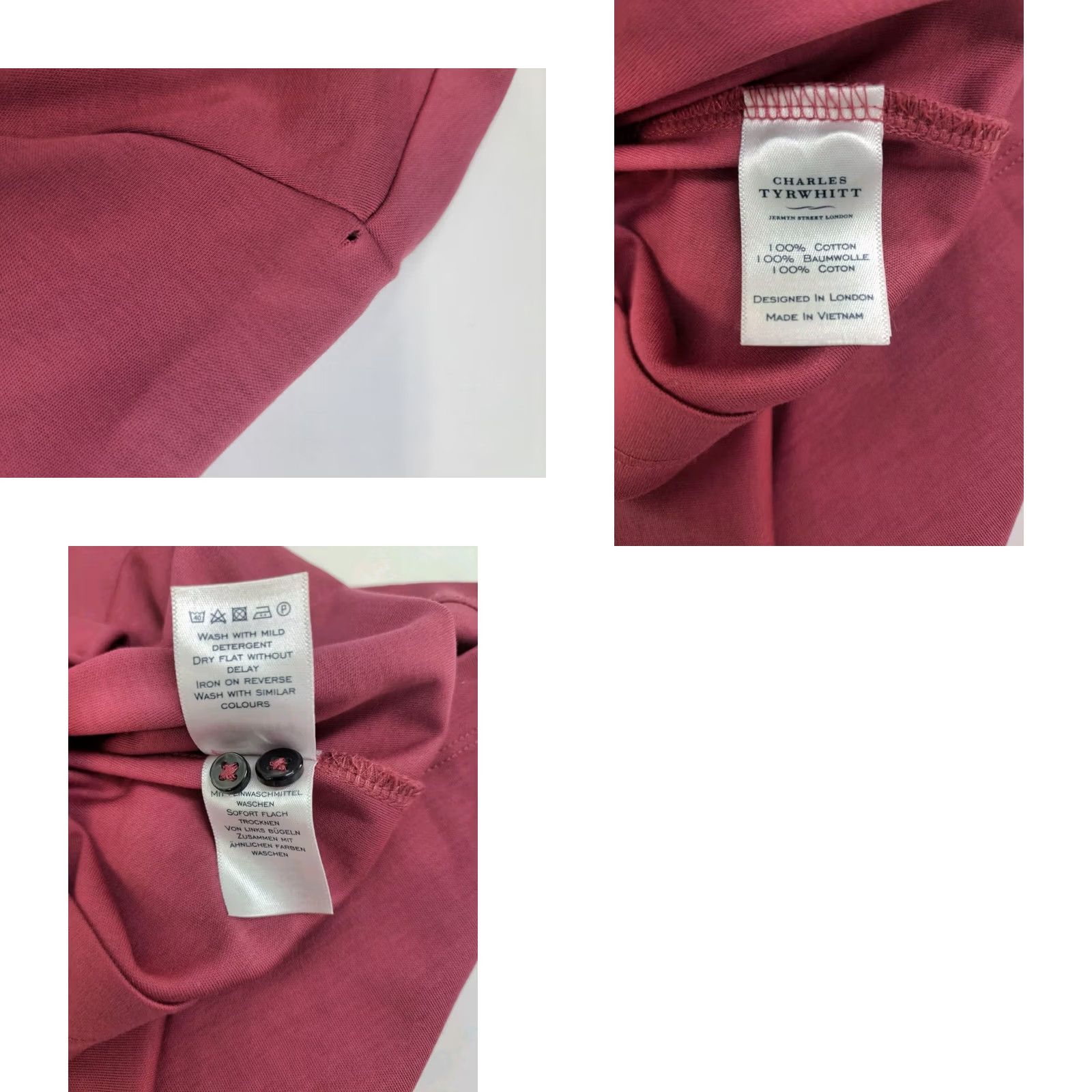 Charles Tyrwhitt Charles Tyrwhitt Mens Polo Shirt XL Mauve Short Sleeve Button-Down Collar Solid Cotton Size US XL / EU 56 / 4 - 8 Thumbnail