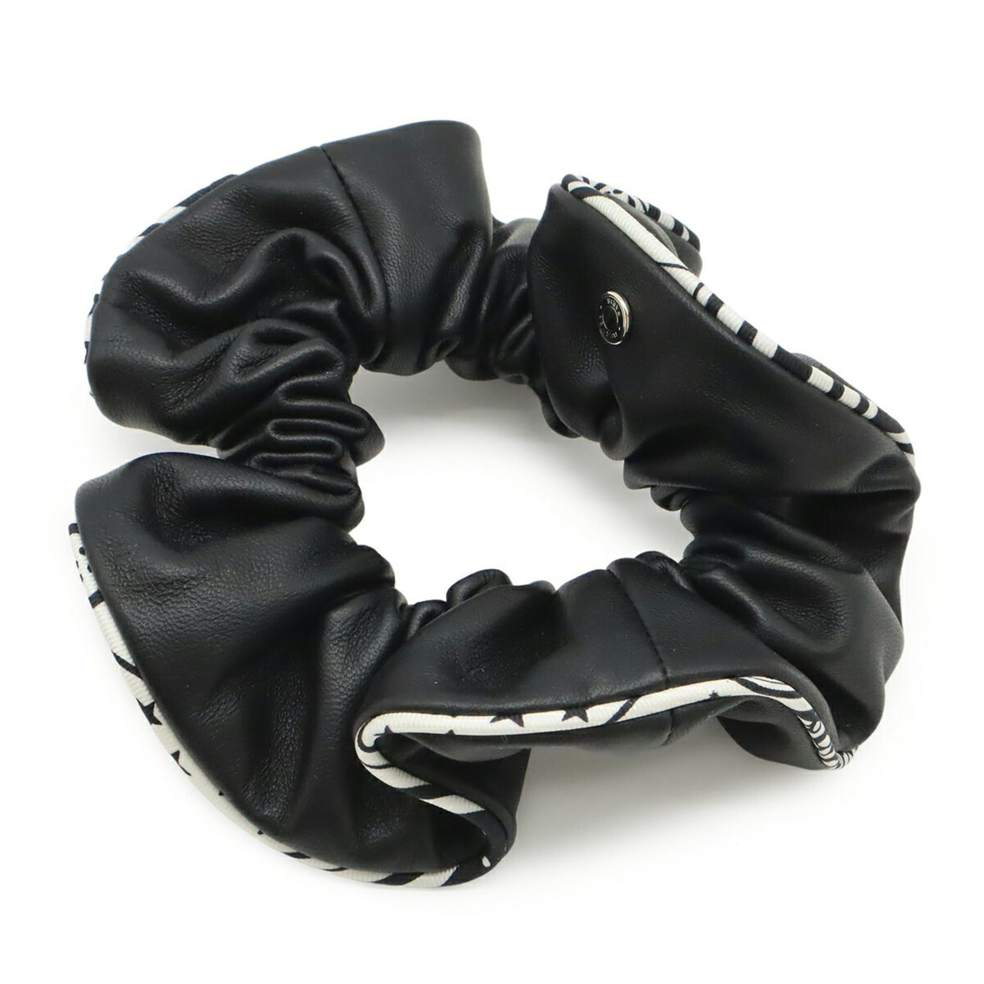 Hermes HERMES Claudia Hair Scrunchie, Silk Trim Leather, Black, White Size ONE SIZE - 1 Thumbnail