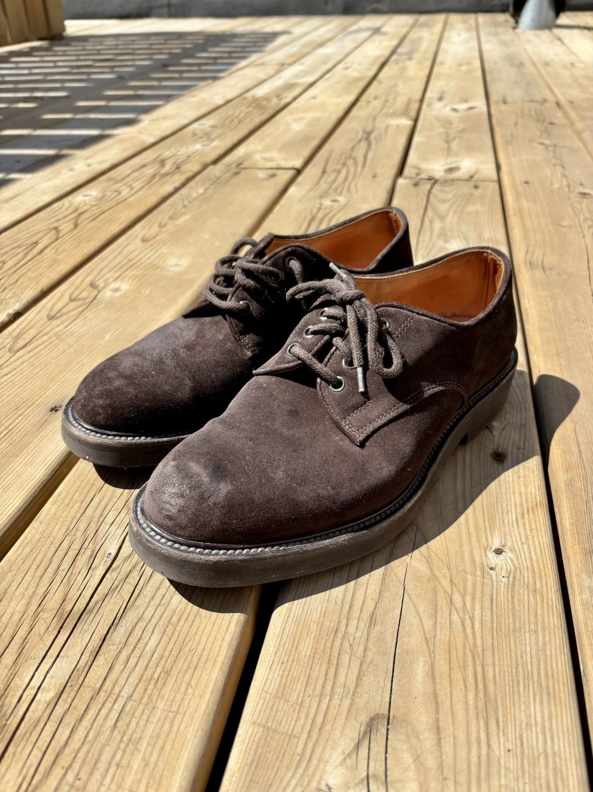 Vintage Italian Suede Derby Shoes Artisanal Blake Stitch Vero Cuoio Size US 8 / EU 41 - 1 Thumbnail