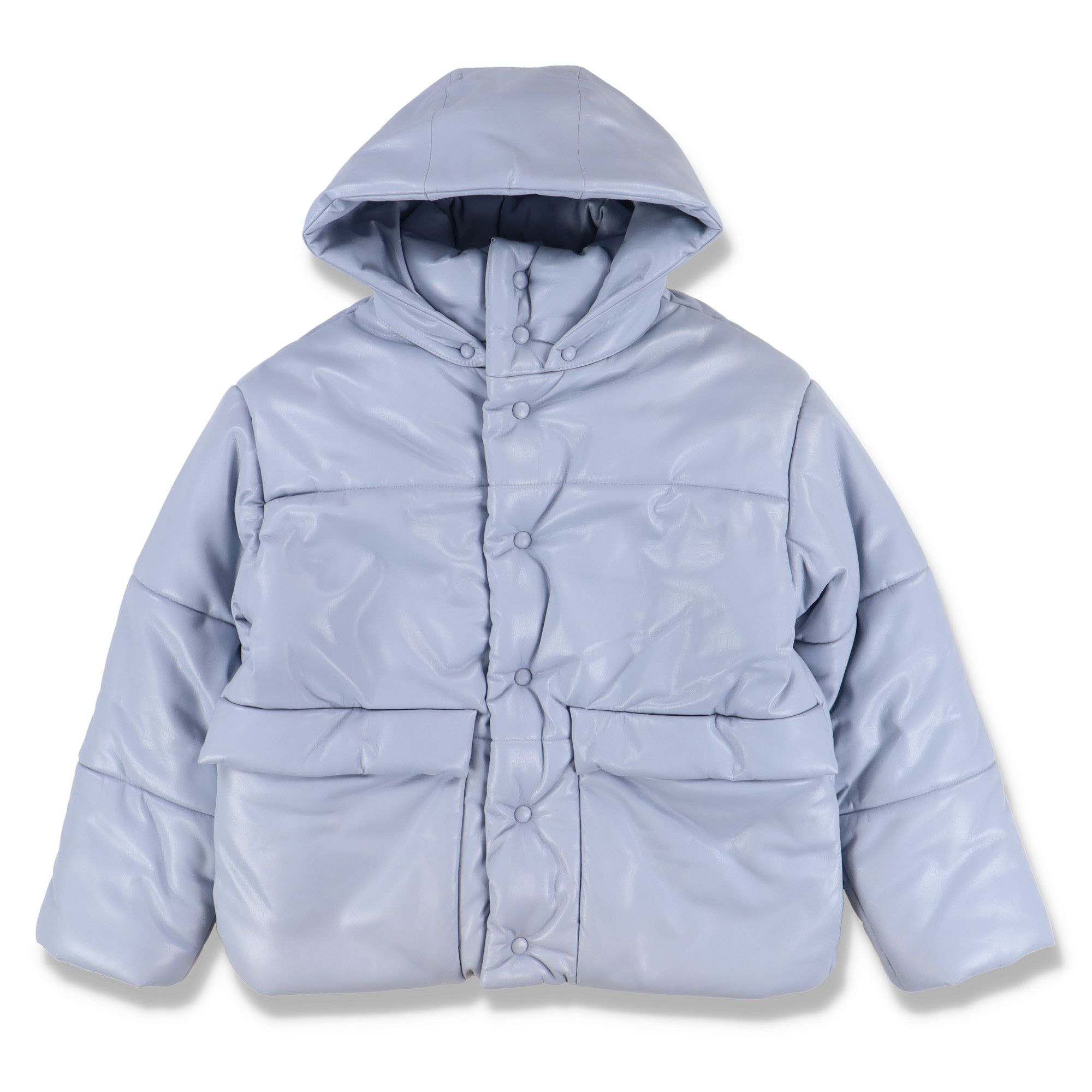Nanushka Dusty Blue Vegan Leather Hooded Puffer Jacket Size L / US 10 / IT 46 - 4 Thumbnail
