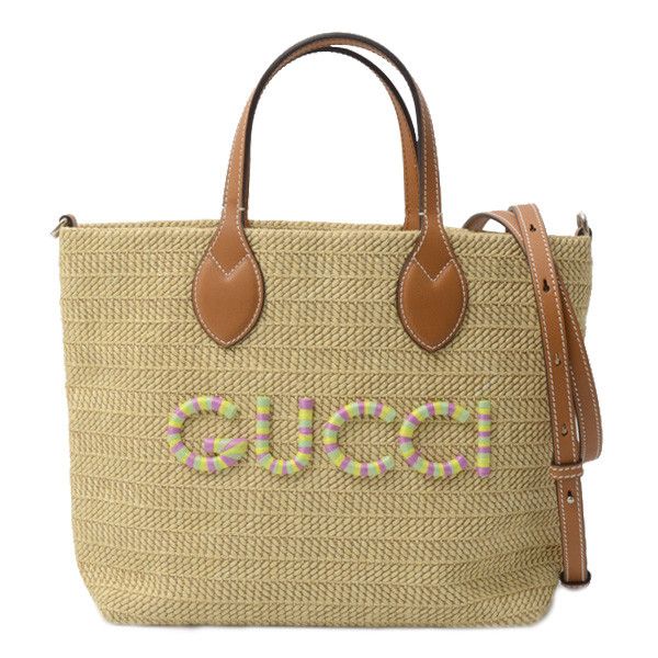 Gucci Gucci Gucci Patch Small Tote Bag Brown Natural Material Tote Bag 779671 in Great Condition Size ONE SIZE - 1 Thumbnail