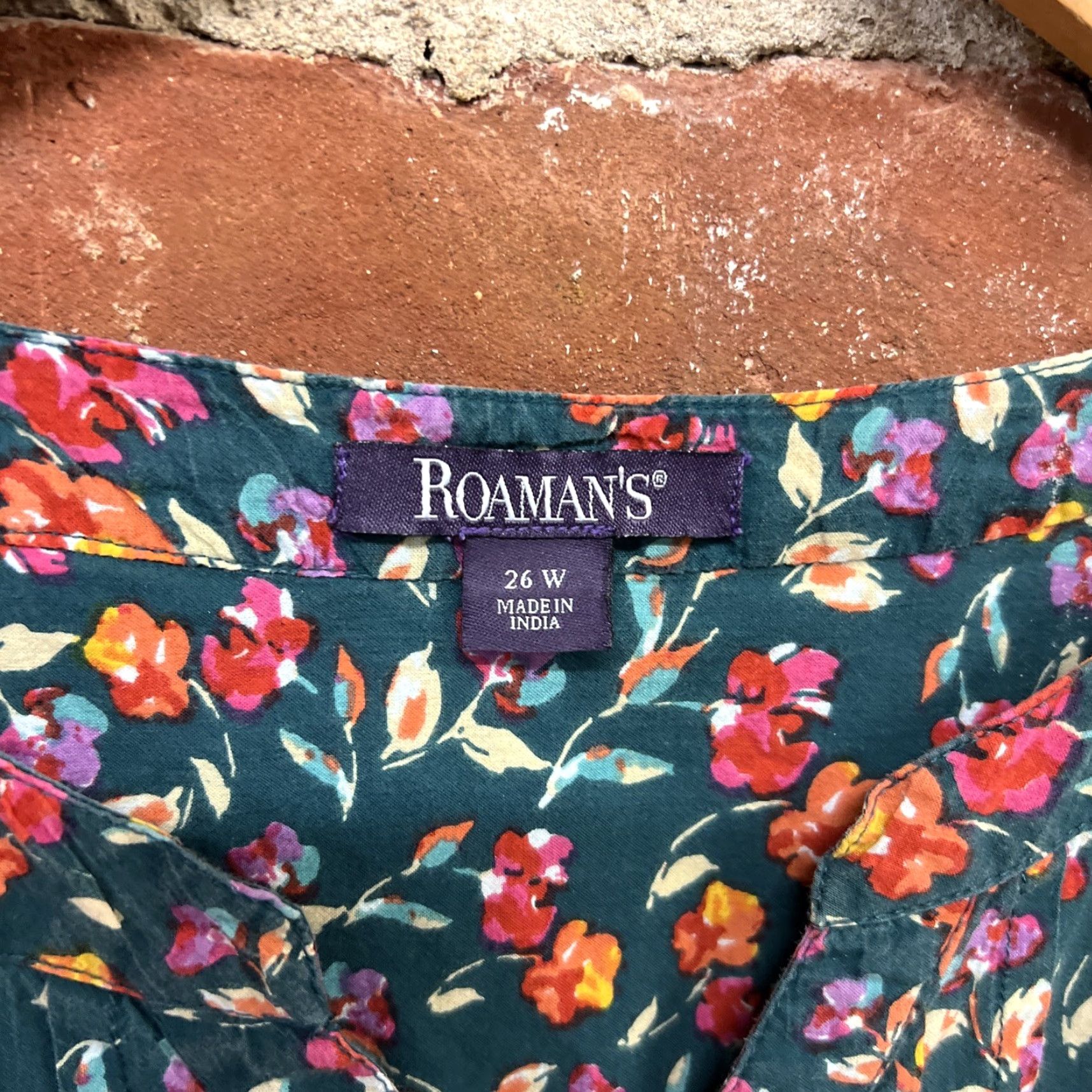Vintage Roaman's Blouse 26W Plus Floral Green 3/4 Sleeve Round Neck Women Fall Winter Shirt Womens Size 4XL / US 24-26 - 3 Thumbnail
