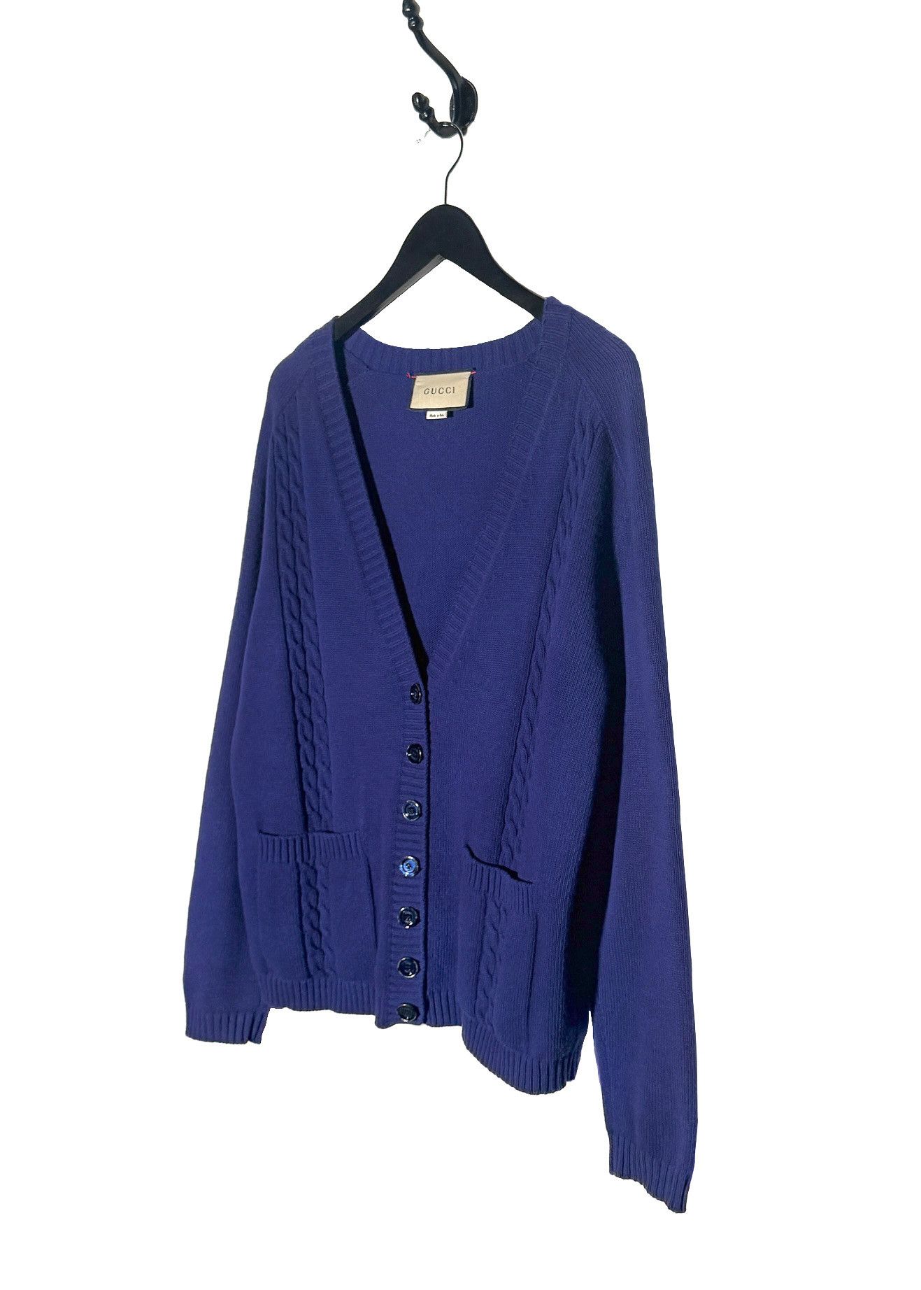 Gucci Gucci Blue GG Embroidery Wool Cardigan Sweater - SMALL Size S / US 4 / IT 40 - 2 Thumbnail