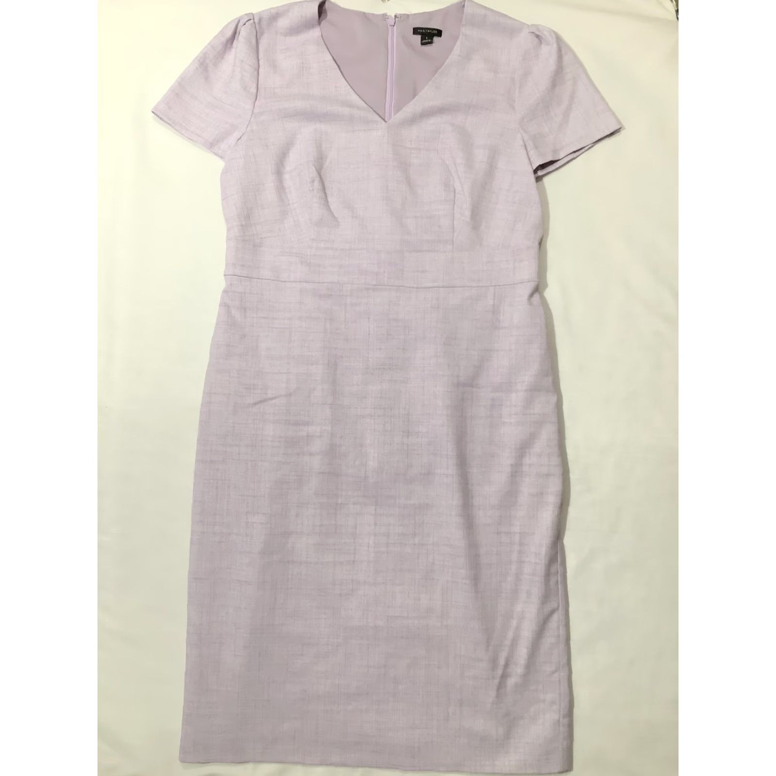 Ann Taylor Ann Taylor Dress Womens 6 Lilac Purple Sheath Career V-Neck Short Sleeve Lined Size 28" / US 6 / IT 42 - 2 Thumbnail