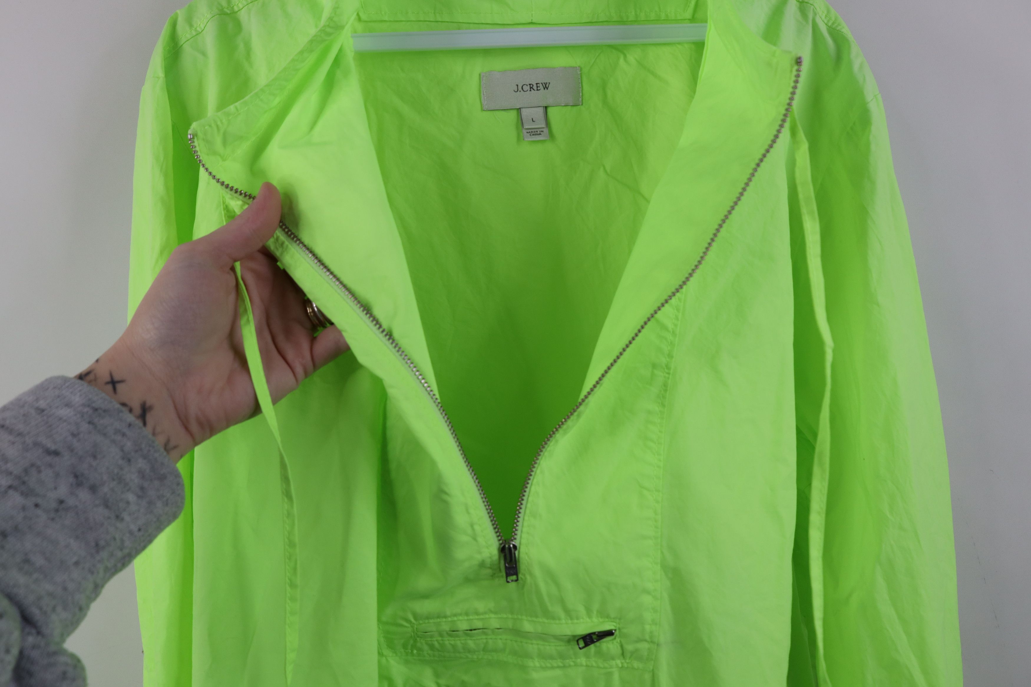 J.Crew Vintage Y2K J Crew Half Zip Hooded Anorak Jacket Lime Green Size L / US 10 / IT 46 - 6 Thumbnail