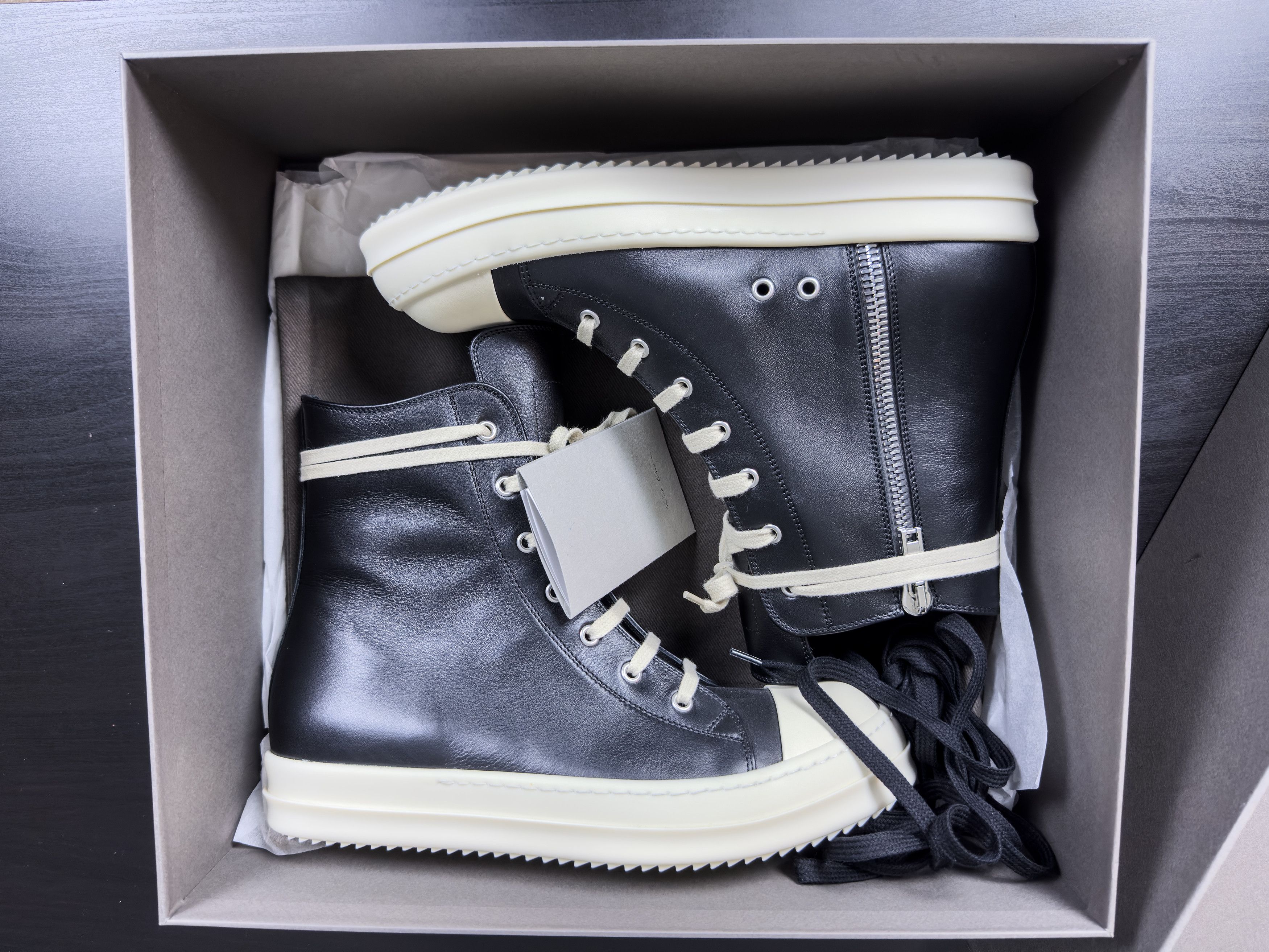 Rick Owens Rick Owens EDFU Leather Ramones Hi Top in Black | Grailed