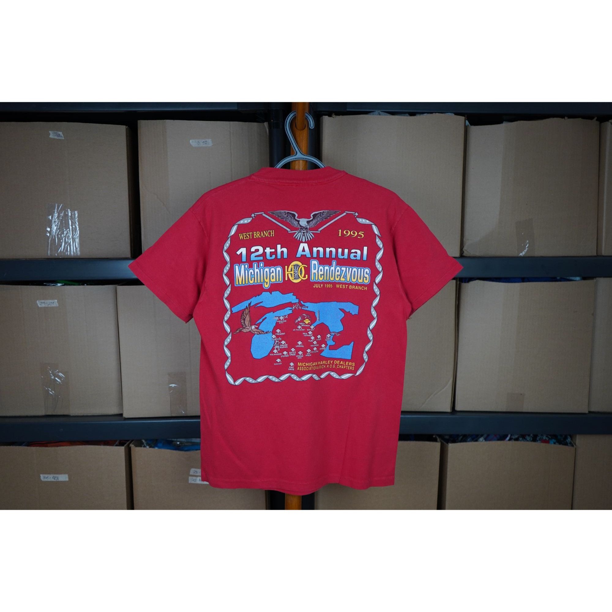 Vintage Men's M Red Vintage Michigan Bikers Event Tshirt 90s #440 Size US M / EU 48-50 / 2 - 2 Thumbnail