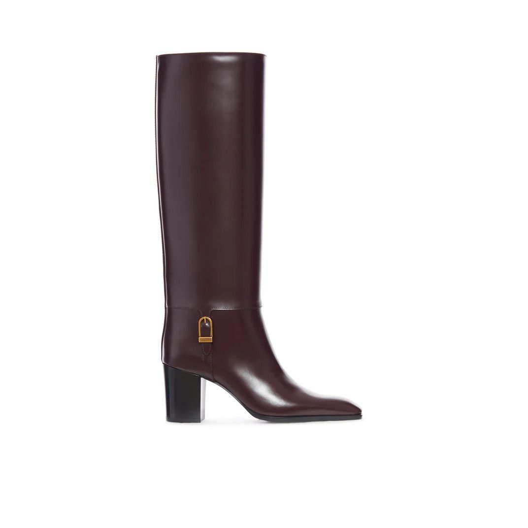 SAINT LAURENT Julia Deep Wine 70mm Leather Tall Boots New &