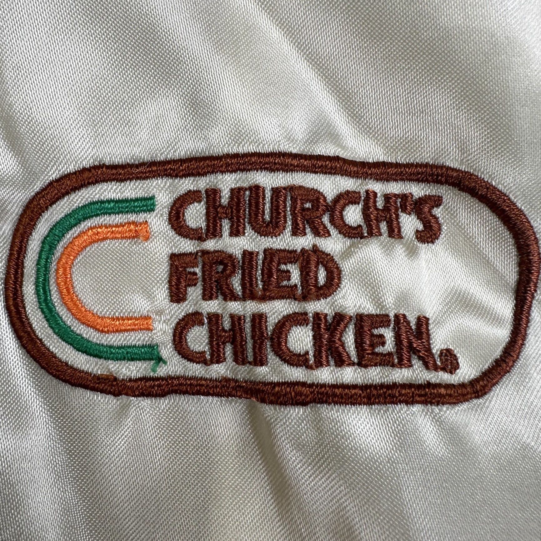 CO VINTAGE M. Kelley & Co. Inc Jacket Mens XL Beige Satin Bomber Church's Fried Chicken Shirt Size US XL / EU 56 / 4 - 2 Thumbnail