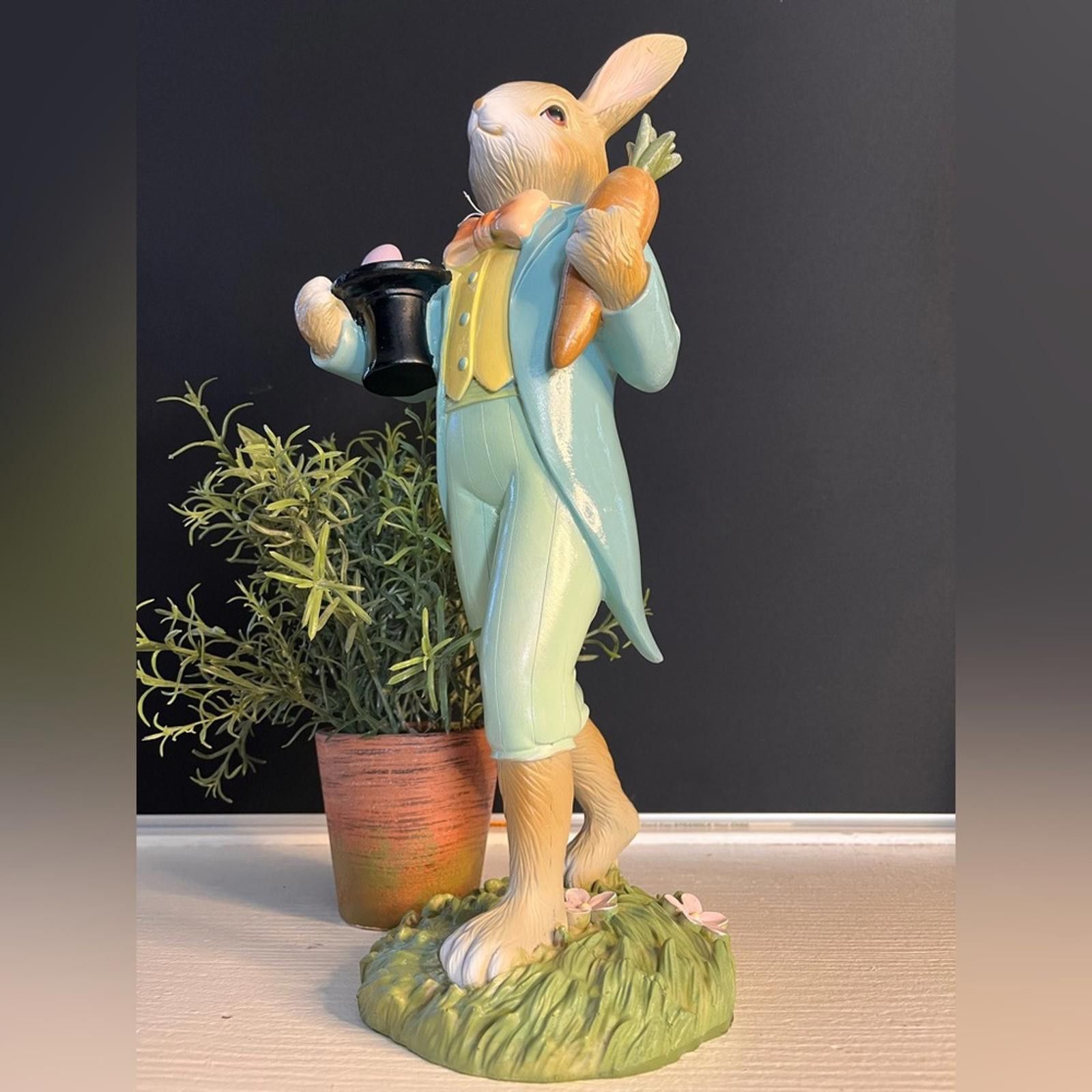 Designer Gentleman Easter Bunny Figurine with Carrot And Eggs 16” Size ONE SIZE - 2 Thumbnail