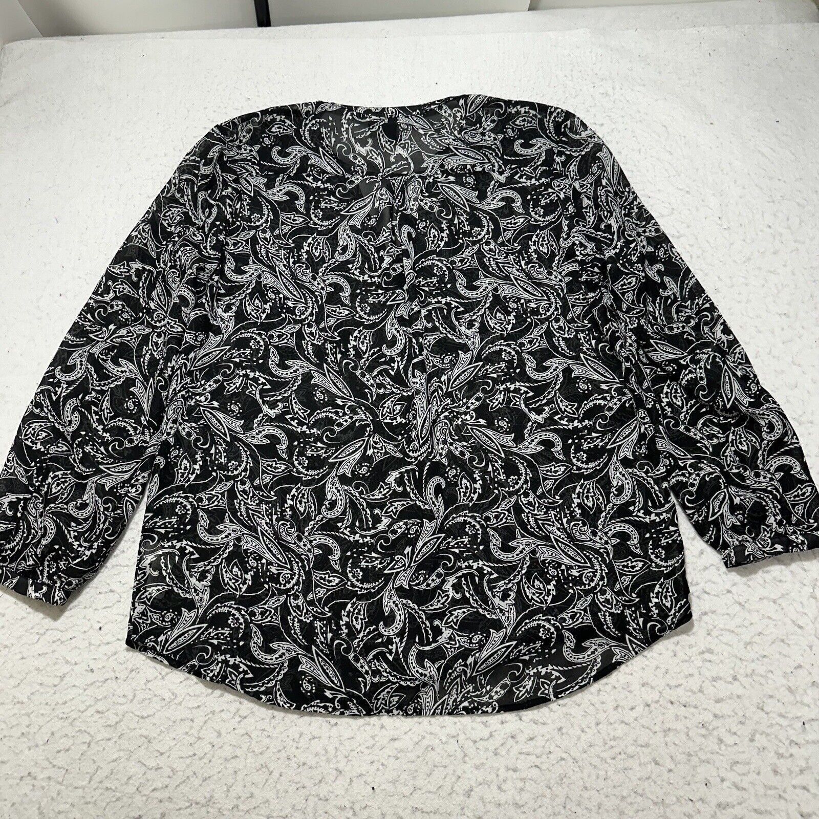Gap GAP Large Sheer Button Up Sheer Blouse Black + White Paisley Size L / US 10 / IT 46 - 9 Thumbnail