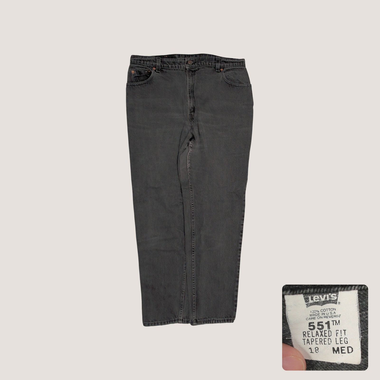 Levi's 1995 Made in USA Levis 551 Faded Black Tapered Jeans Womens Size 40" / US 18 - 1 Thumbnail