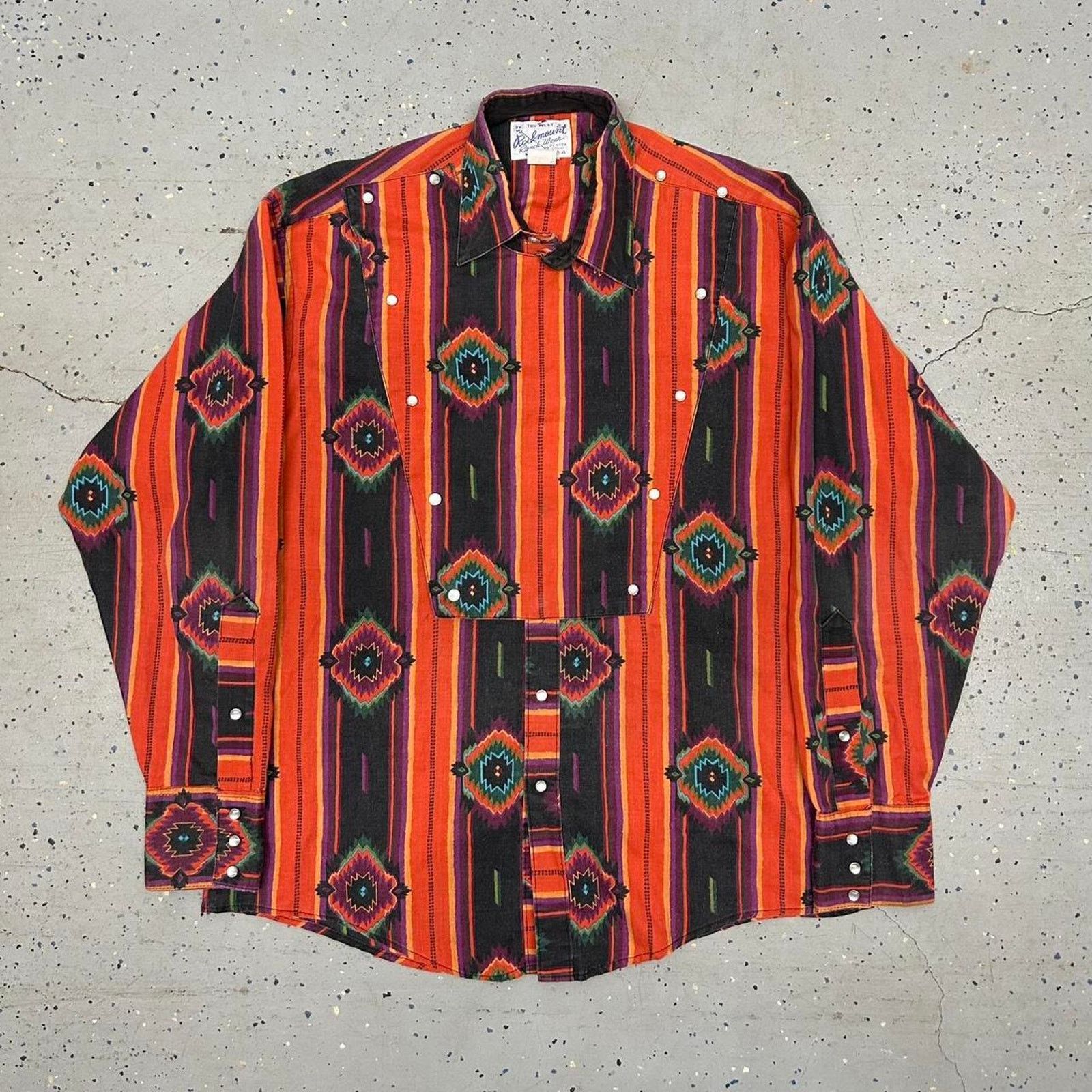 Rockmount Ranch Wear Vtg 70s tru west rockmount ranch Wear Rayon Aztec Pearl Snap Size US L / EU 52-54 / 3 - 1 Thumbnail