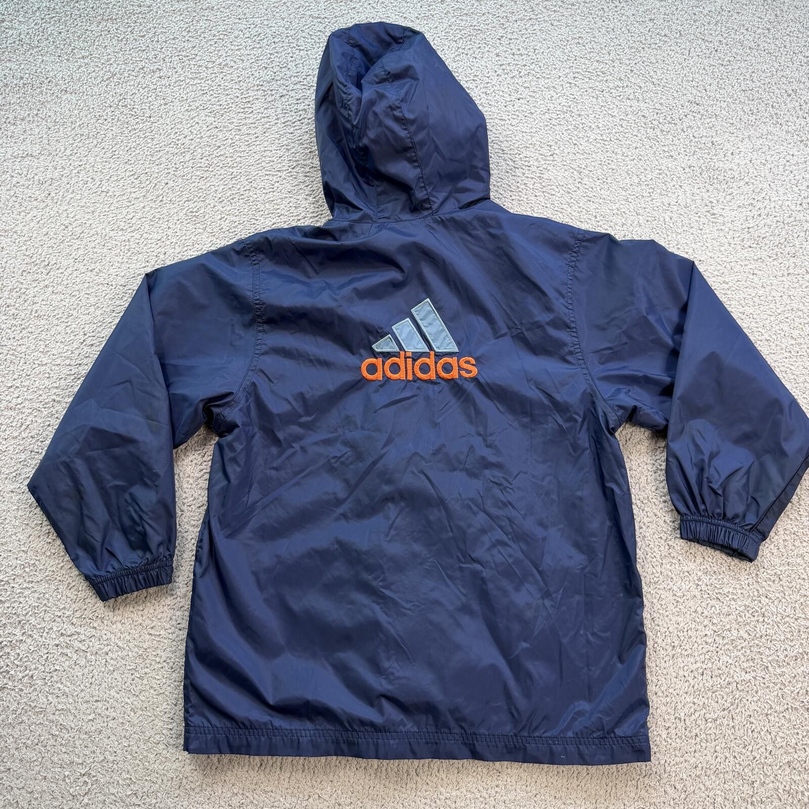 Adidas Vintage Y2K Adidas Hooded Windbreaker Jacket Youth M Navy Size US M / EU 48-50 / 2 - 2 Thumbnail