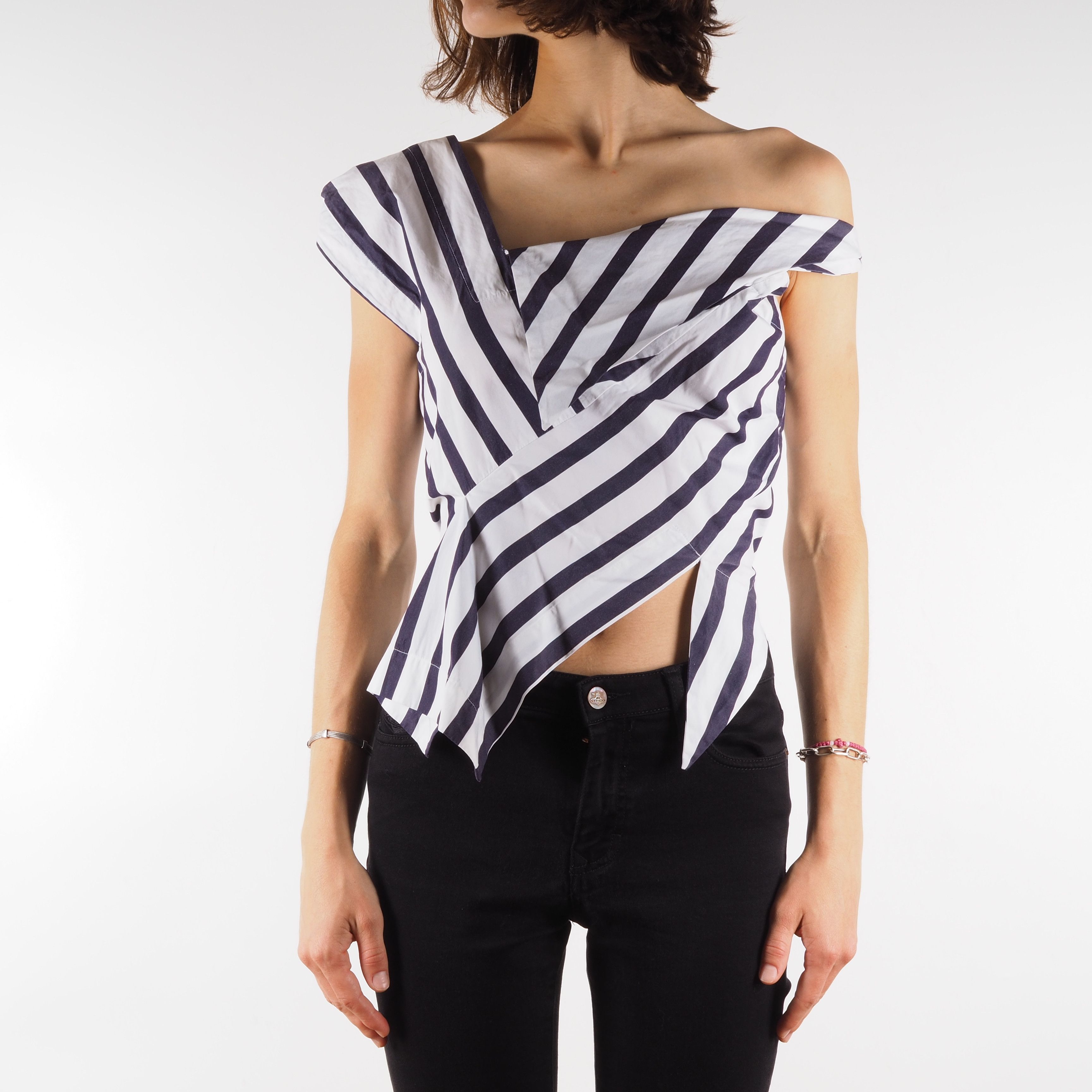 image of Archival Clothing x Vintage Vivienne Westwood Vintage Asymmetrical Striped Blouse Top, Women's (Siz