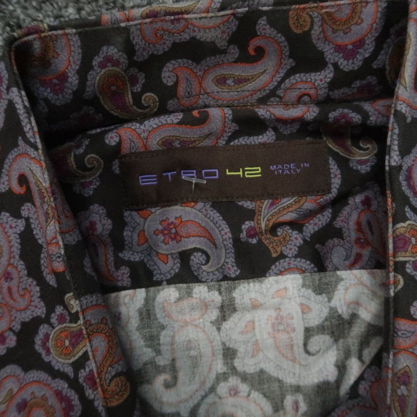 Eton Shirt Men Large Black Paisley Stripe Long Sleeve Button