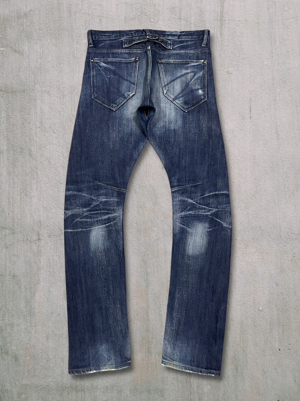 Vintage Japanese Goth Skull Blue Wash Back Buckle Slim Jeans