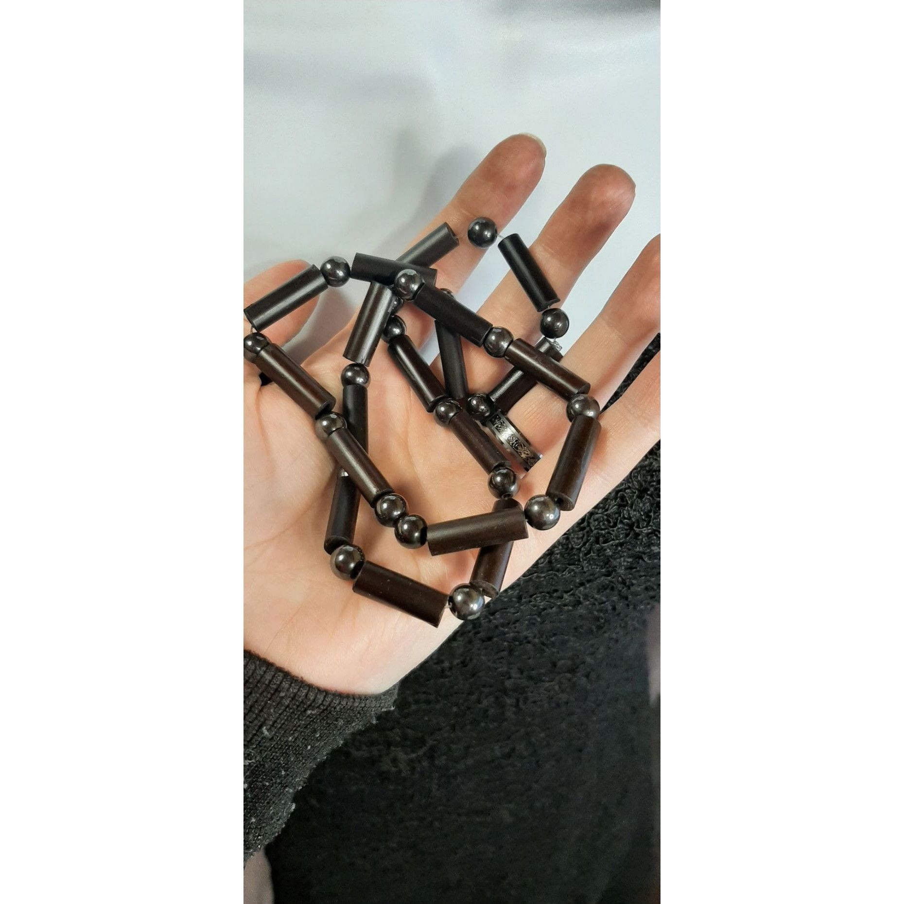 Other Boho Chic Dyed Wood And Hematite Beaded Necklace Size ONE SIZE - 3 Thumbnail