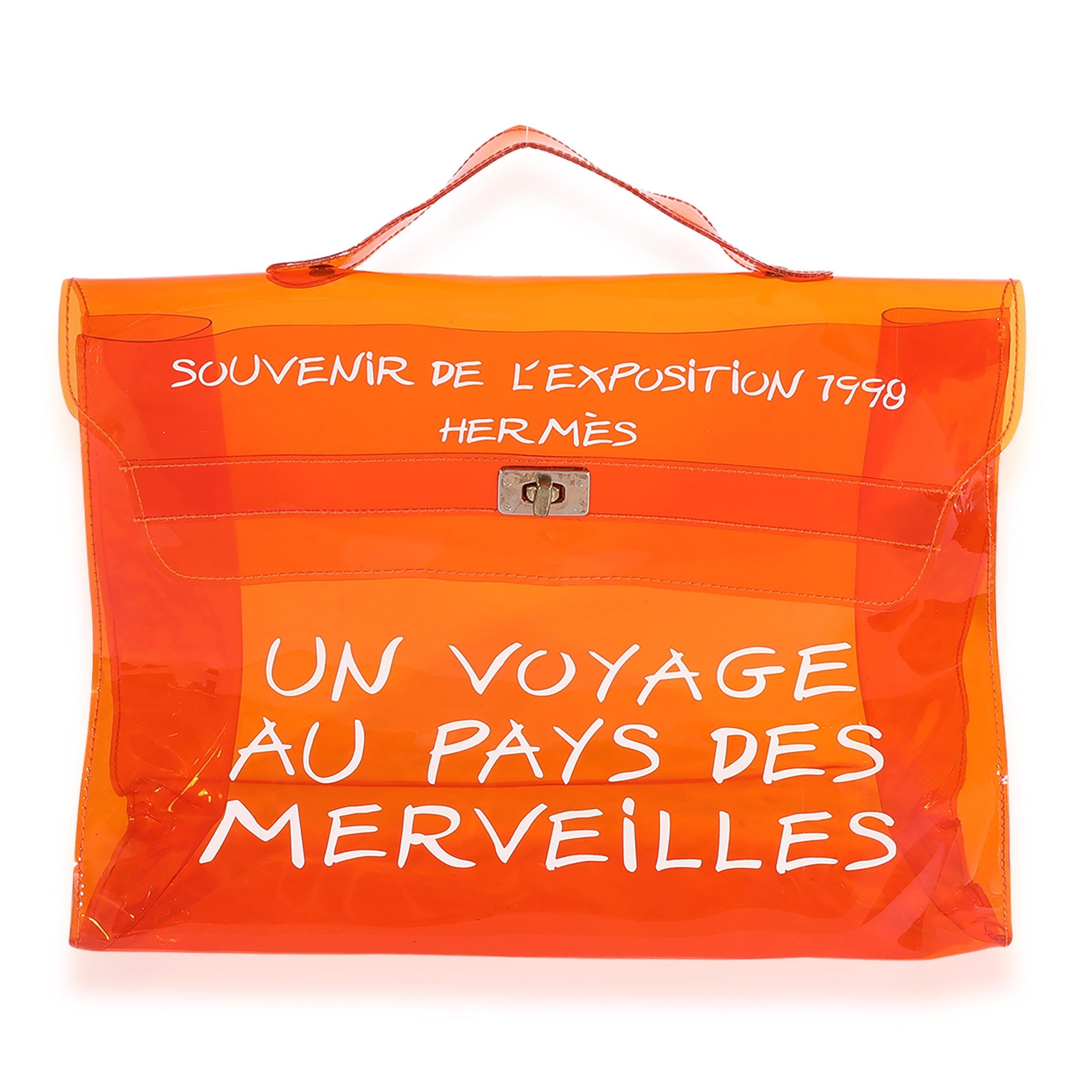 image of Hermes Orange Vinyl Souvenir De L'exposition Kelly Bag, Women's