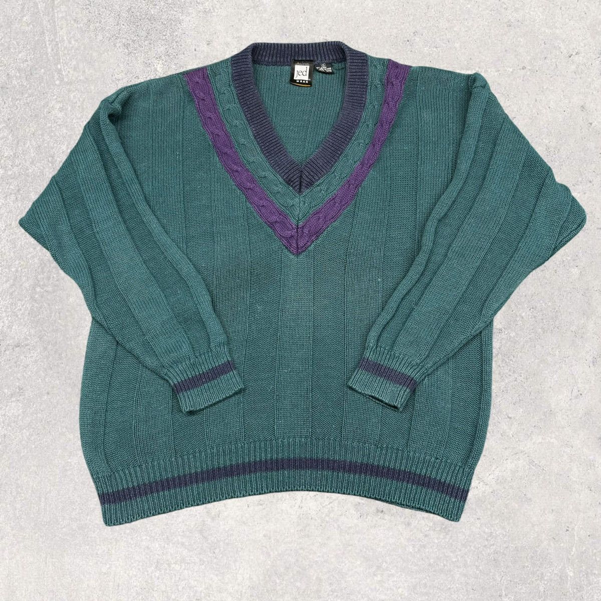 image of Vintage V Neck Sweater in Green, Men's (Size Small)