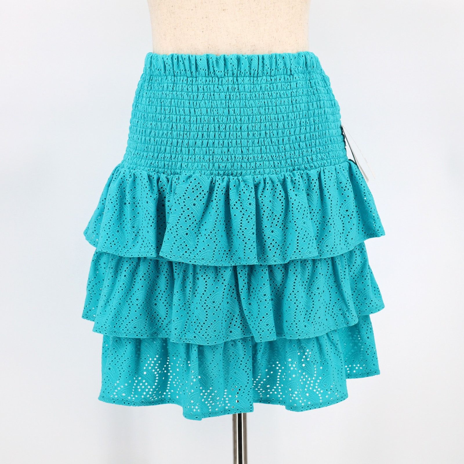 Michael Kors Women Turquoise Smocked Tier Ruffled Skirt S