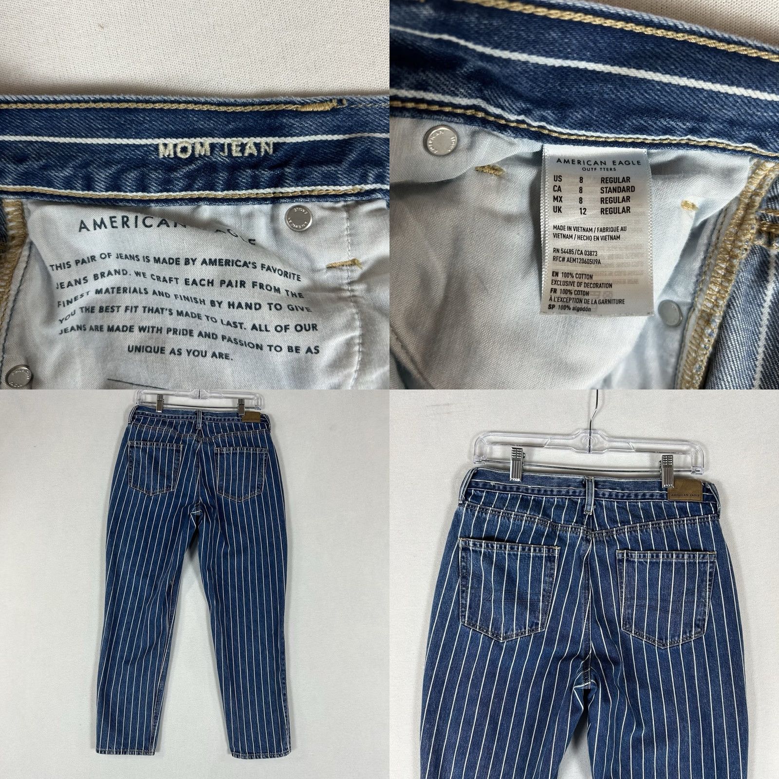 American Eagle Outfitters American Eagle Mom Jeans Womens 8 Regular Denim Striped High Rise AEO Jeans Womens 8 Regular Blue Denim Striped High Rise Size 30" / US 8 / IT 44 - 8 Thumbnail