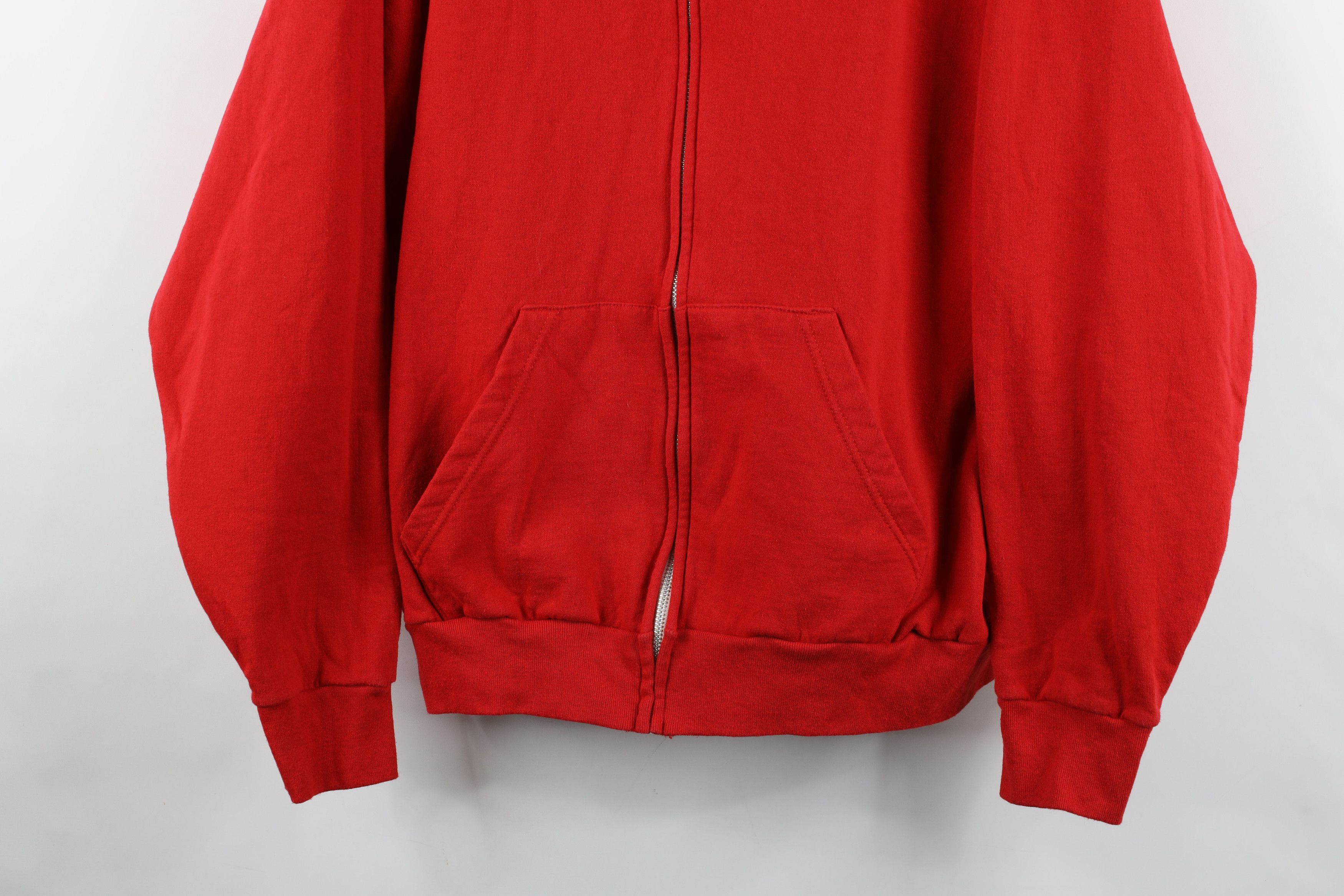 Vintage Vintage 70s Streetwear Full Zip Hoodie Sweatshirt Red USA Size US XL / EU 56 / 4 - 3 Thumbnail