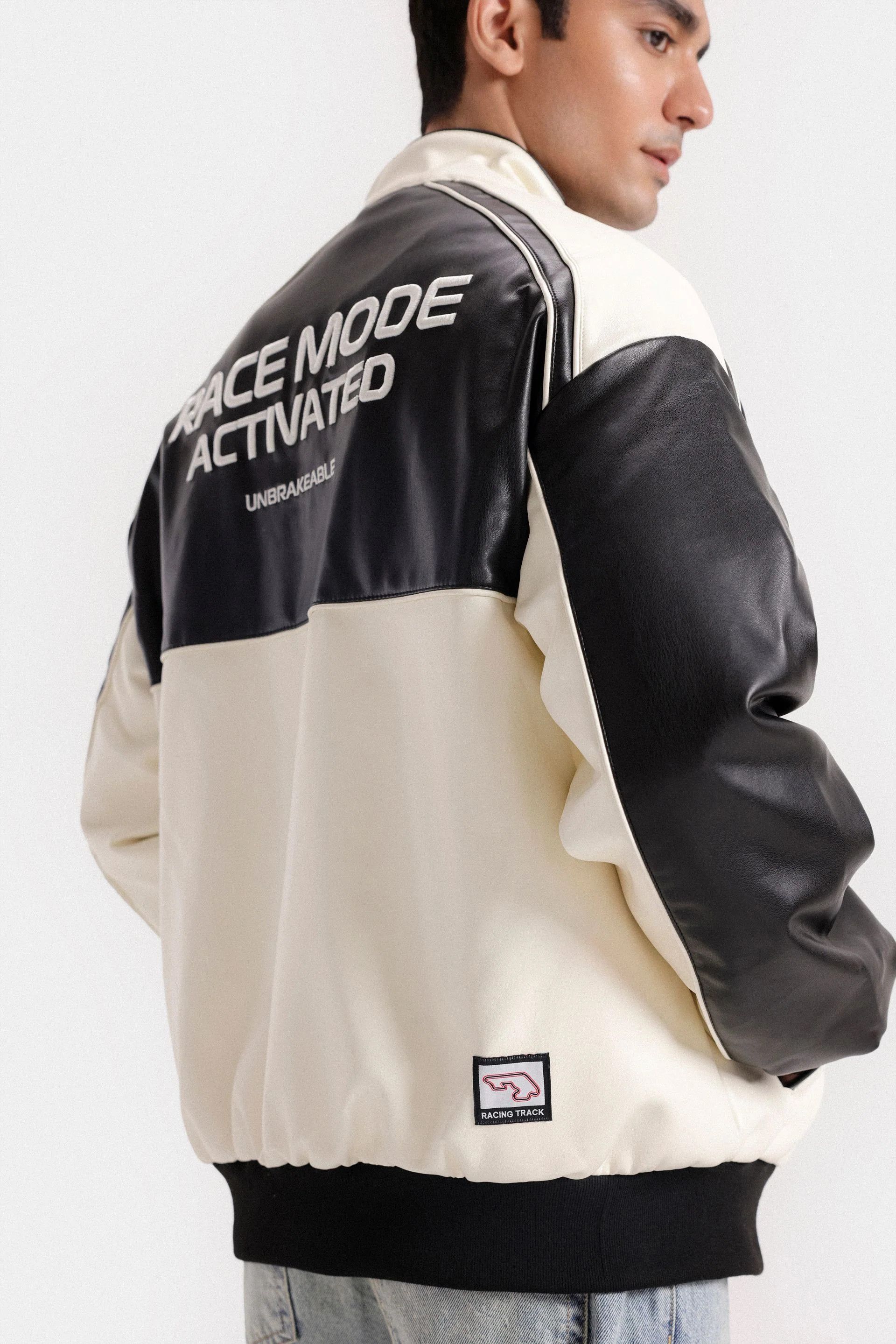Other Black & White Faux Leather Racing Jacket Zip Up Size US L / EU 52-54 / 3 - 8 Thumbnail