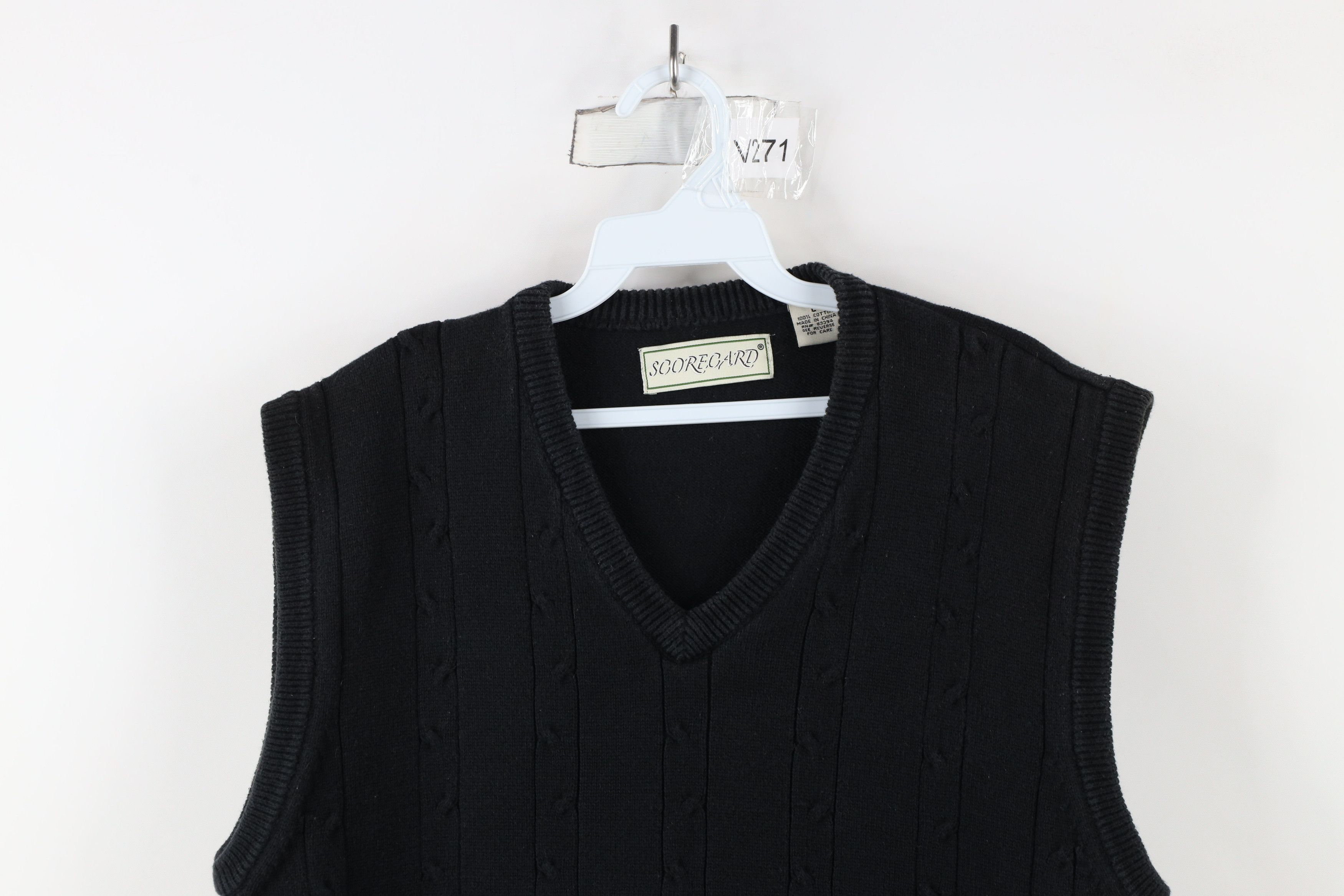Vintage Vintage 90s Streetwear Cotton Cable Knit Sweater Vest Black Size US L / EU 52-54 / 3 - 2 Thumbnail