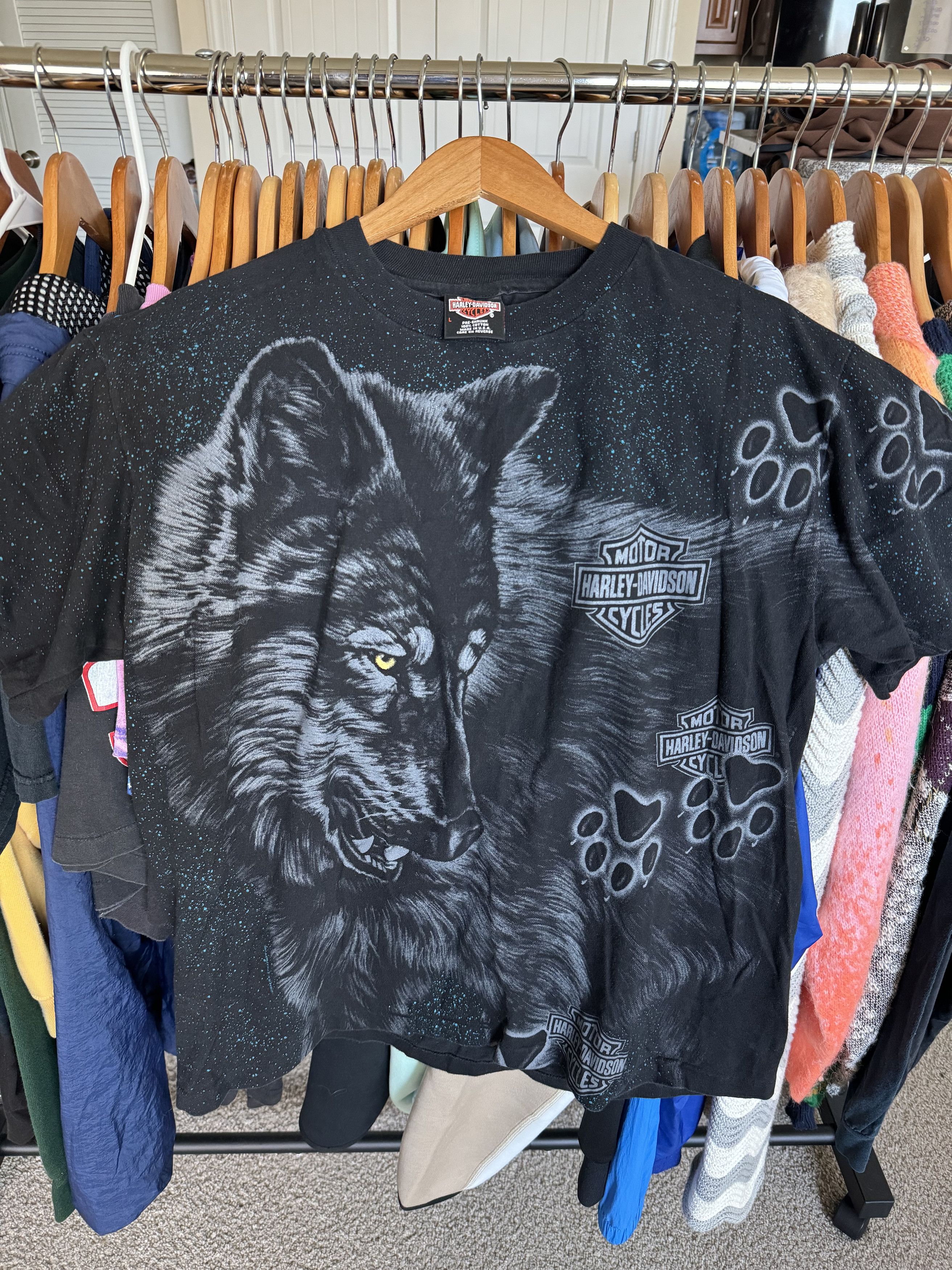 image of Wolf Harley Davidson Aop 90's Tee Large Indiana in Black, Men's