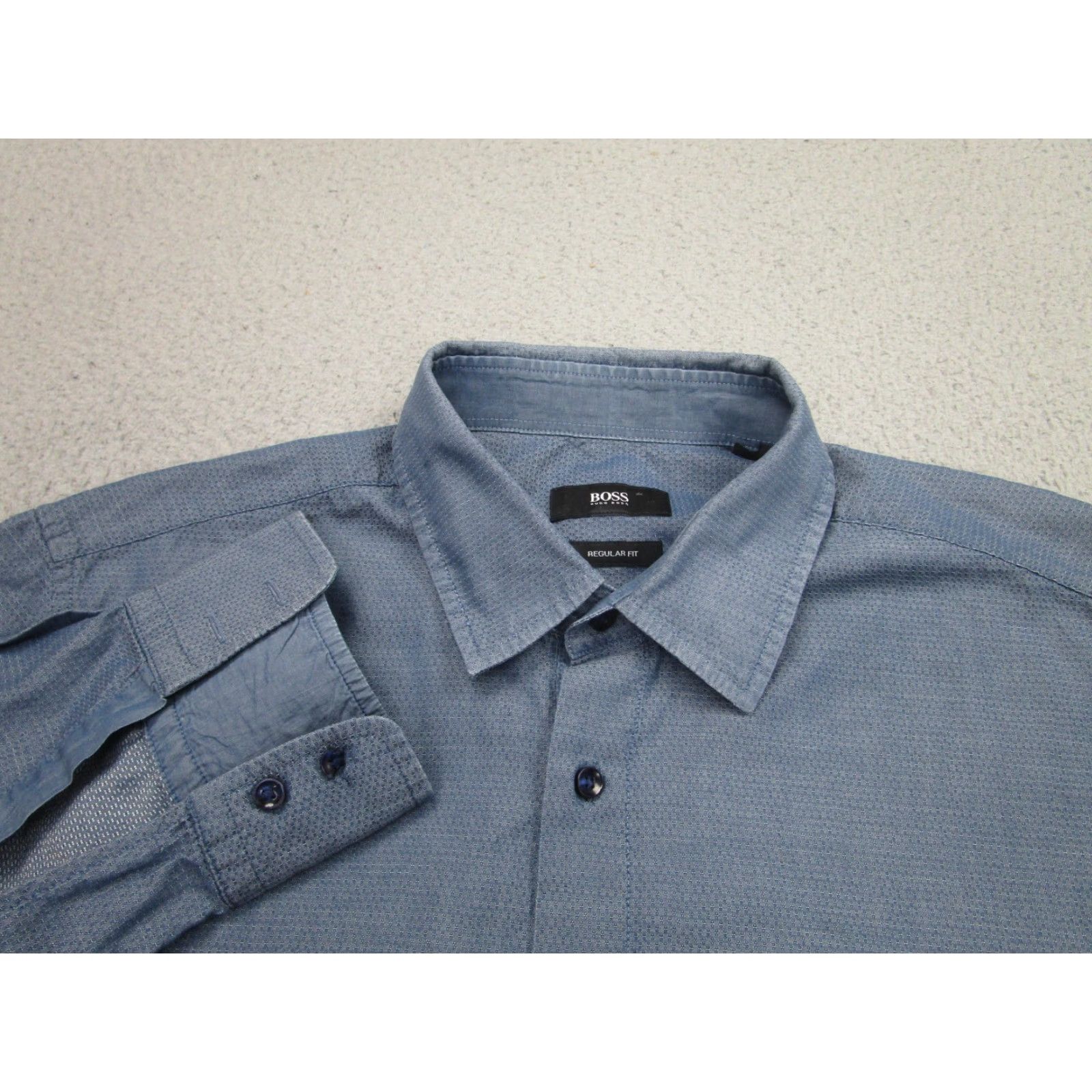 Hugo Boss Hugo Boss Shirt Mens Large Blue Regular Fit Lukas_1F Geometric Dress Long Sleeve Size 42R - 3 Thumbnail