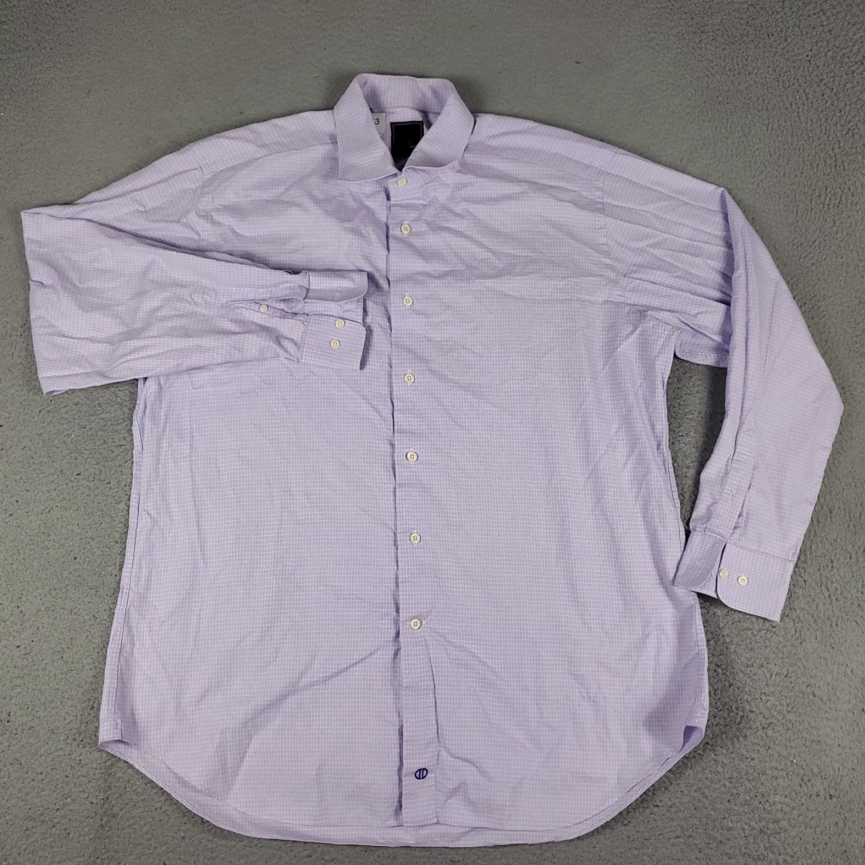 David Donahue VINTAGE David Donahue Shirt Mens Size 17 Purple Check Dress Button Up Long Sleeve Cotton Regular Collar Point Barrel Cuff 17in Mens Size 46R - 2 Thumbnail