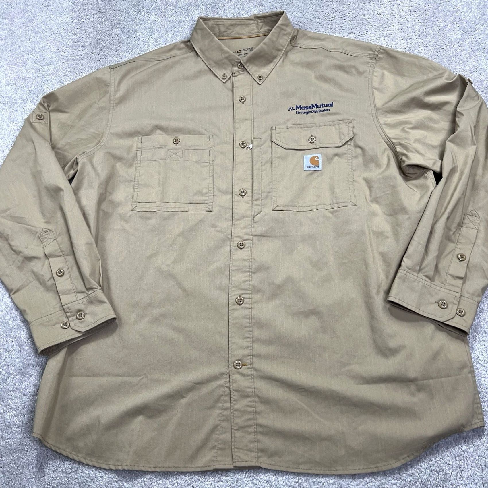 Carhartt Carhartt Force Ridgefield Shirt Mens 2XL Long Sleeve Embroidered Beige Relaxed Fit Button-Up Casual Workwear EUC Size US XXL / EU 58 / 5 - 2 Thumbnail