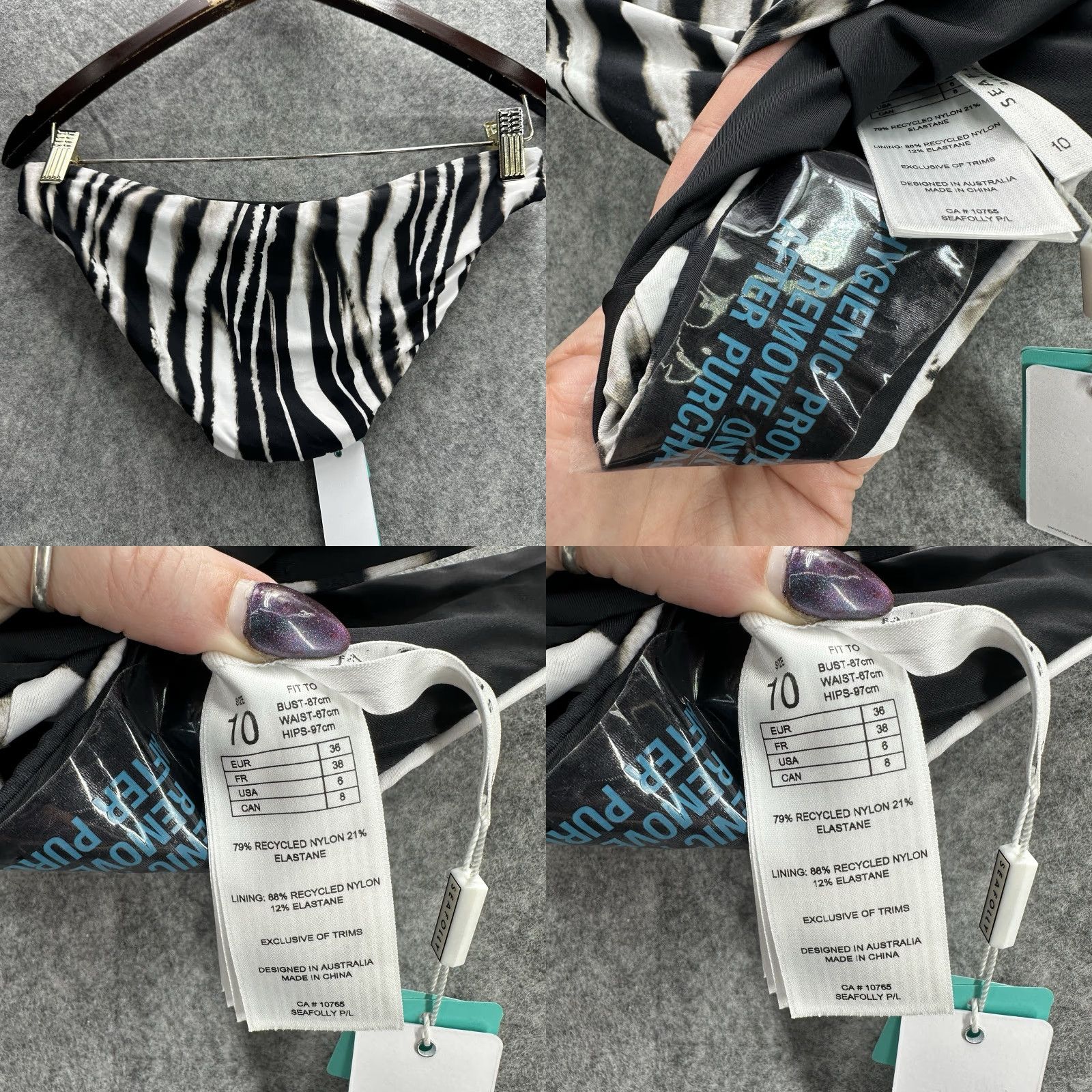 Vintage Seafolly Zahara Hipster Bikini Bottom Womens 6 Zebra Print Black Hipster Bikini Bottom Seafolly Women 6 US AU 10 Zebra Print Vintage No Size 28" / US 6 / IT 42 - 8 Thumbnail