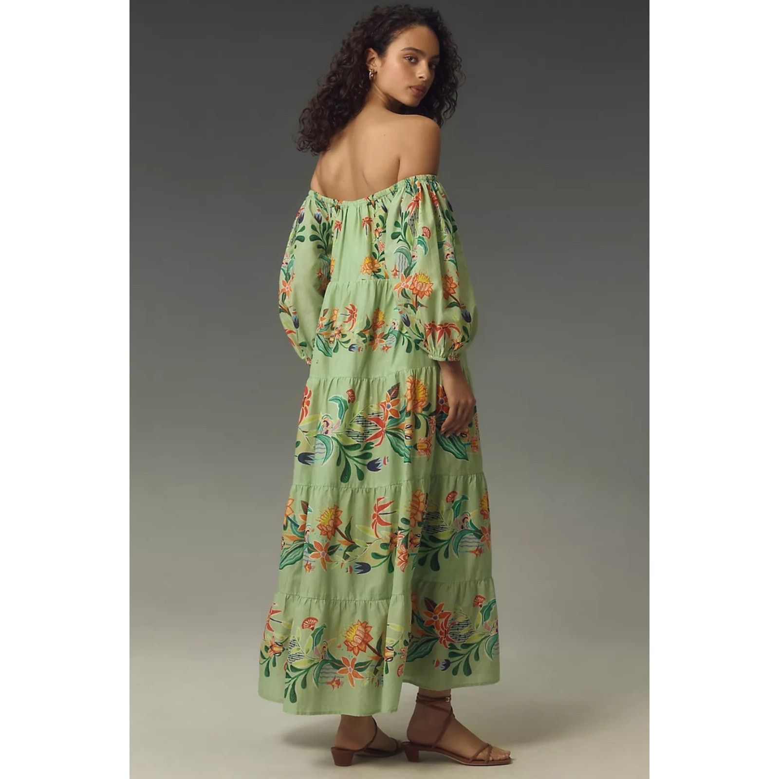 Anthropologie × Farm Rio NWT Off-The-Shoulder Tiered Floral Midi Dress $238 XSP Size XS / US 0-2 / IT 36-38 - 3 Thumbnail