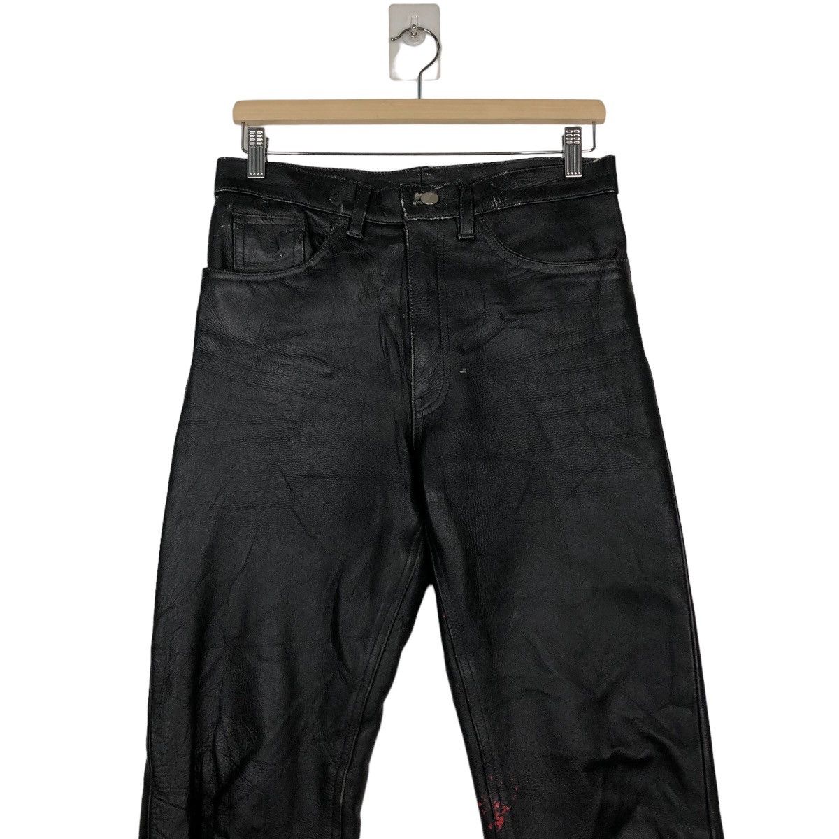 Genuine Leather 🔥Rich Black Vintage Biker Leather Pants Japan Size US 30 / EU 46 - 7 Thumbnail