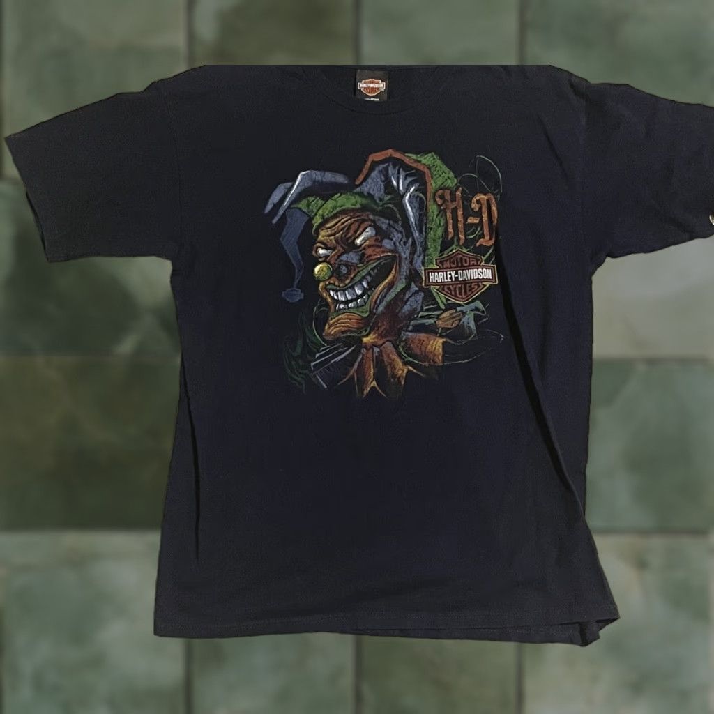 Harley Davidson Harley-Davidson All Over Print T-Shirt Men L Joker Black & Blue Short Sleeve Crew Neck Logo Print 90s Halloween USA Biker Mens Size US L / EU 52-54 / 3 - 1 Thumbnail